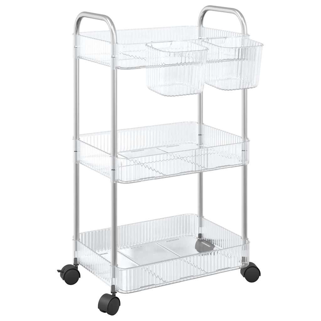 vidaXL Rollwagen Aufbewahrungswagen 3 Etagen Transparent 37x28x68 cm Acryl, (1 St)