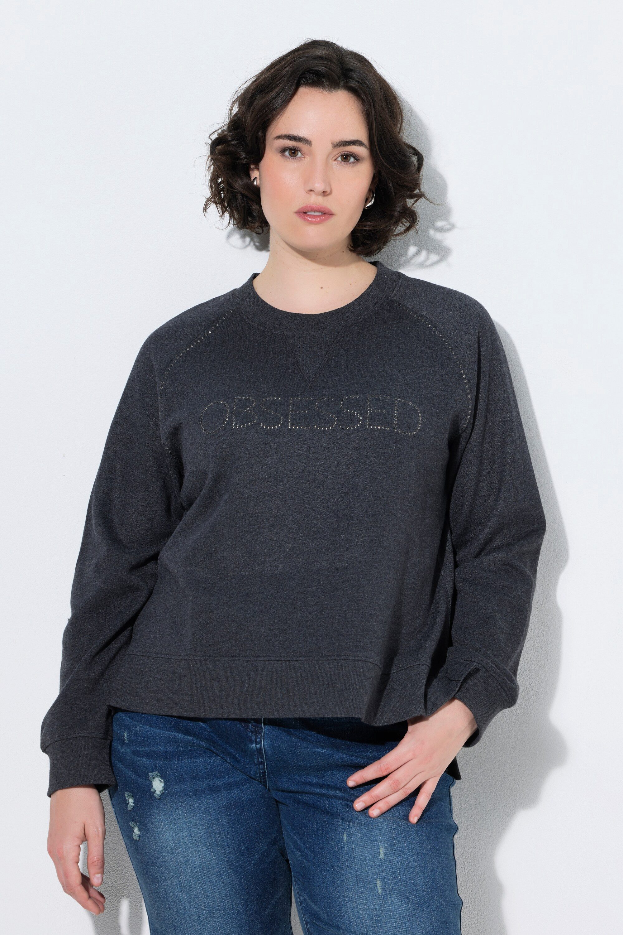 Ulla Popken Sweatshirt Sweatshirt Ziernieten Classic Rundhals Langarm
