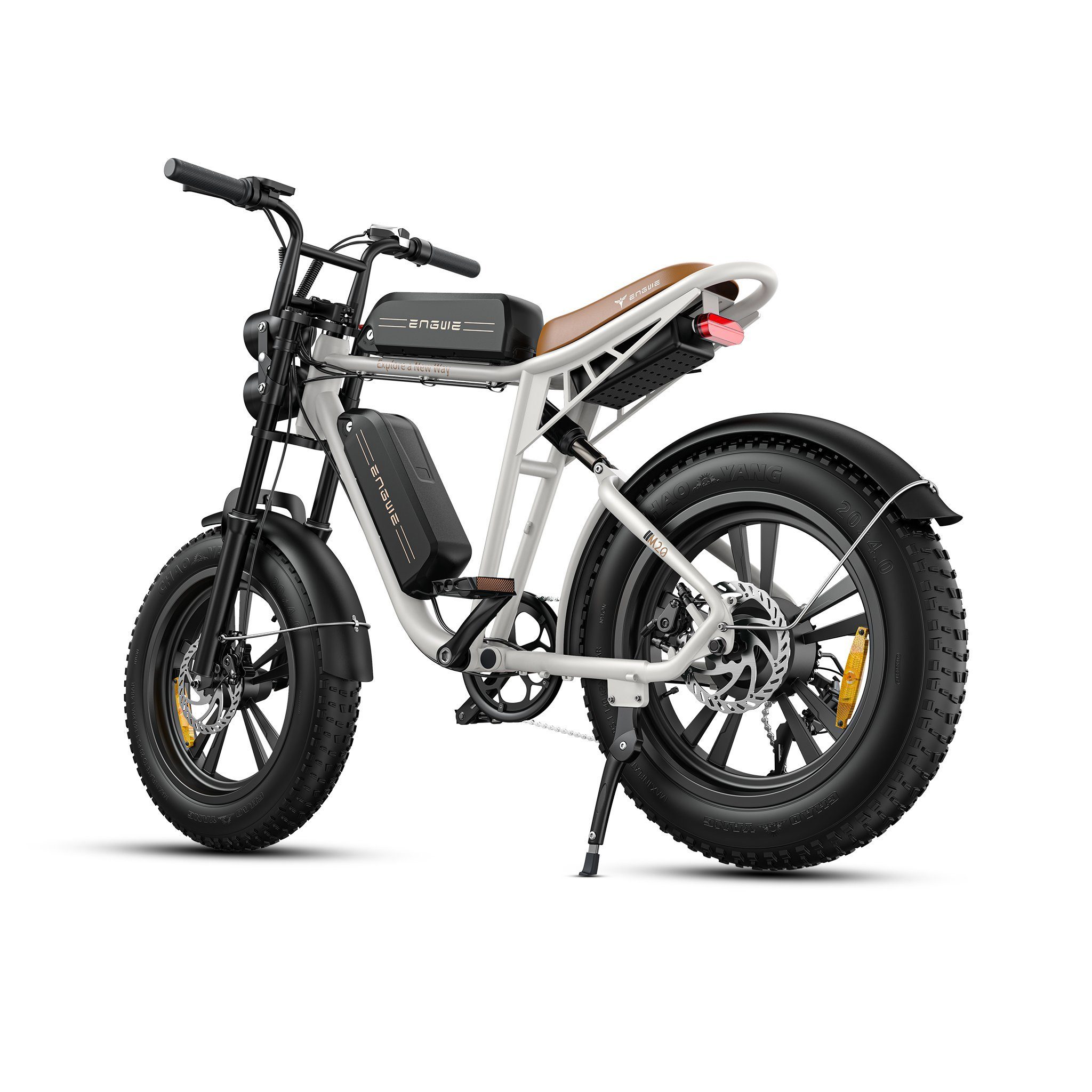 ENGWE E-Bike M20 km Doppelbatterie weiß 48V26Ah (Set, Akku-Reichweite E-Motorrad Motor, 40km/h, zu 172 Mit 7 Batterieladegerät), Hinterer Gang, bis