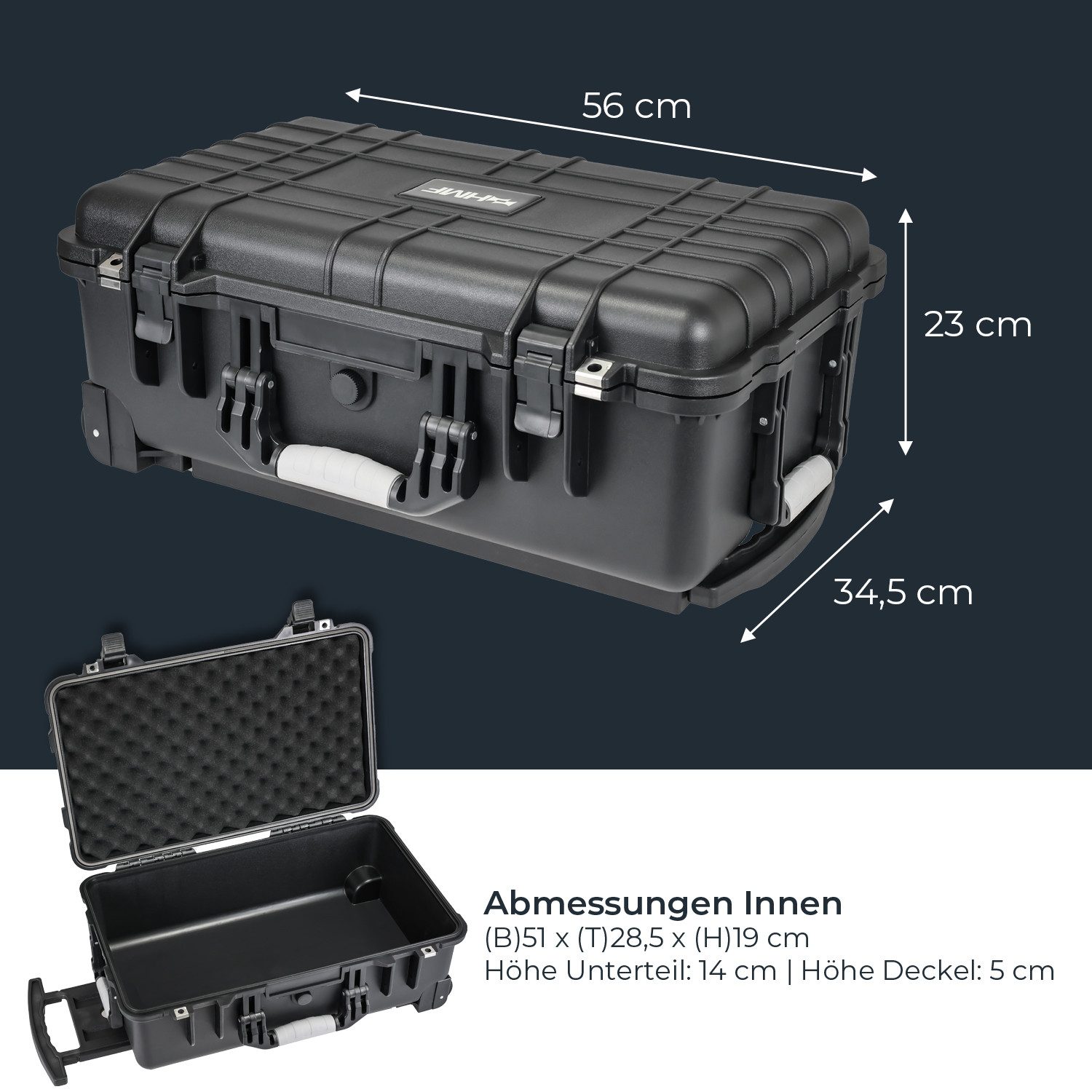 HMF Kameratasche Outdoor-Trolley, ODK400, Fotokoffer, Kamerakoffer, Rasterschaumstoff, 56 x 34,5 x 23 cm, Schwarz – Bild 5 von 5