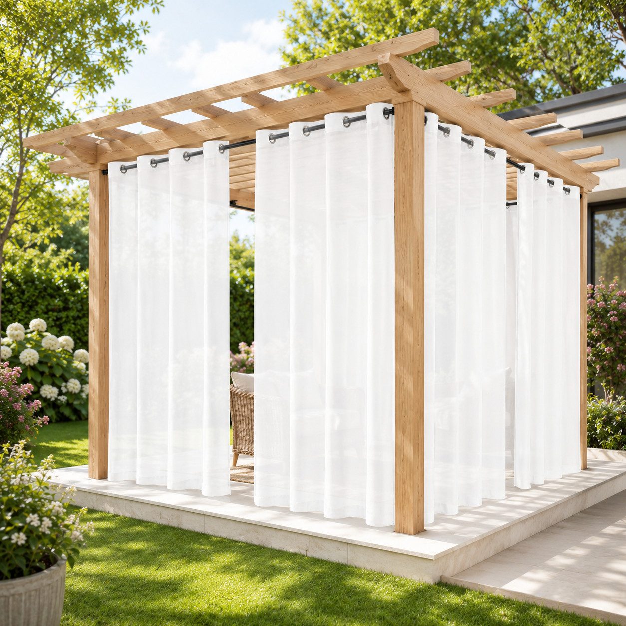 Sunicol Outdoorvorhang Transparent spritzwassergeschützt Außenvorhang mit Ösen Gardinen (2 St), Voile Sichtschutz für Pavillon Terrasse Pergola Balkon Garten