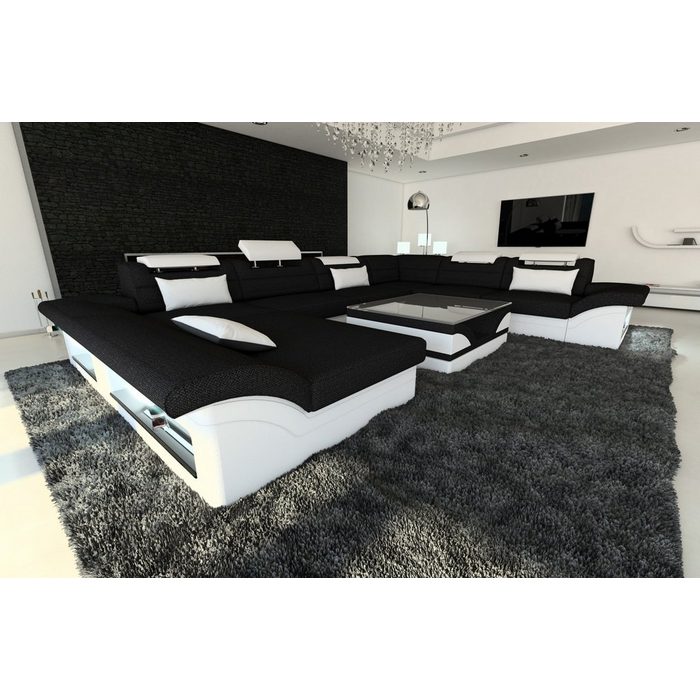 Sofa Dreams Wohnlandschaft Enzo H - XXL U Form Stoffsofa mit LED wahlweise mit Bettfunktion als Schlafsofa Designersofa