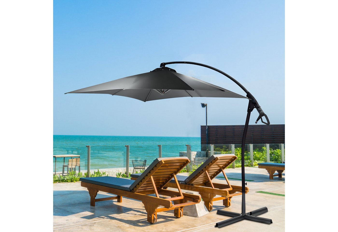 Thumbnail - habeig Ampelschirm 100% Wasserdicht Schirm 250x250cm PVC Sonnenschirm, 100% wasserdicht