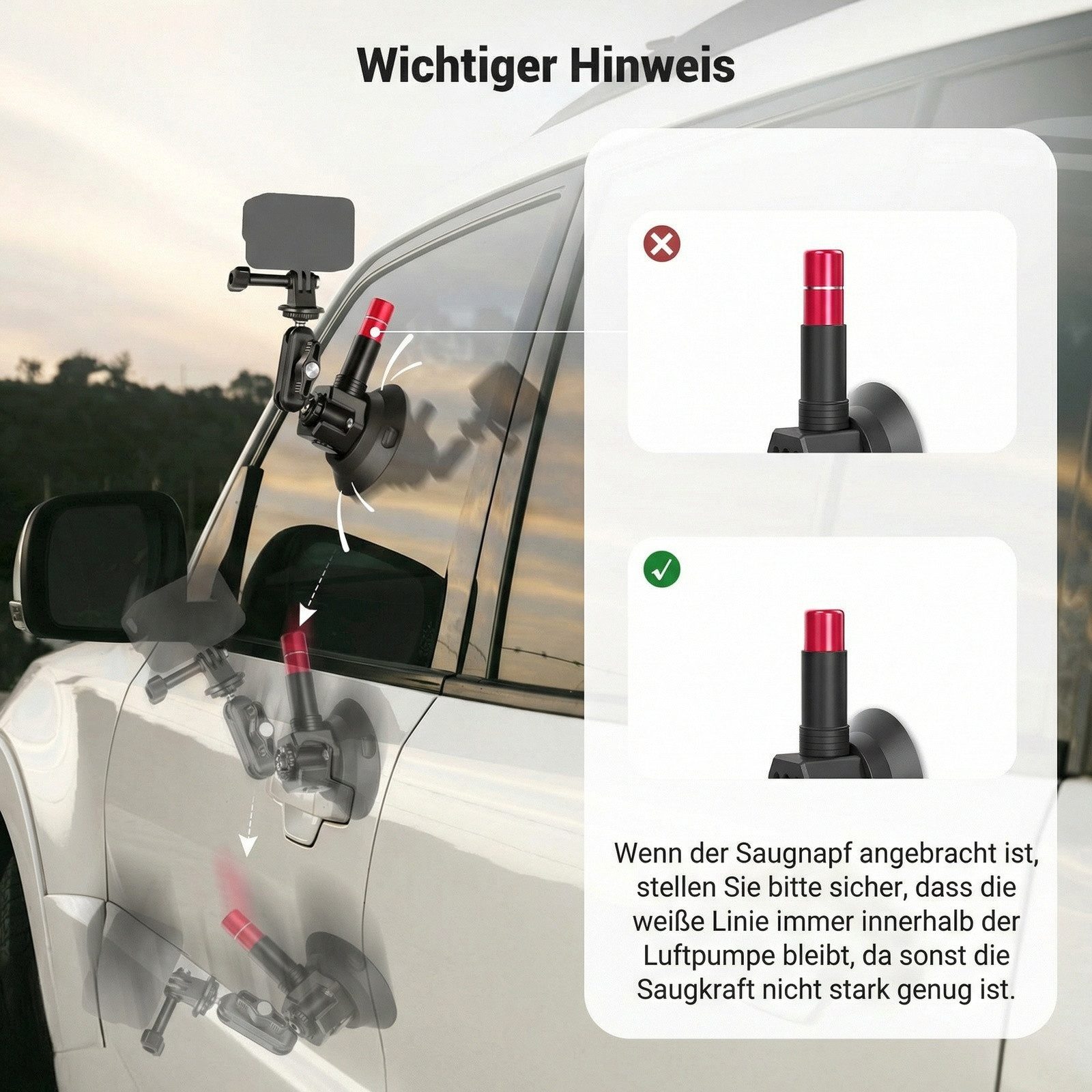 Neewer Action Cam-Halterung CA166 Dreifach Saugnapf Halterung Auto Set, Zwei 60cm langen, (Packung, Verlängerungsstangen aus Aluminiumlegierung NATO Schiene, ma – Bild 5 von 5