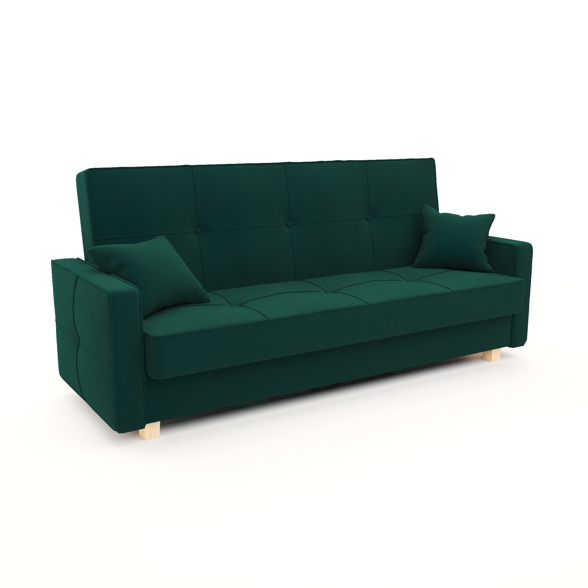 Furnix Schlafsofa MELOTTE Polstercouch mit Schlaffunktion & Bettkasten, Klick-Klick-Mechanik, B216 x H95 x T95 cm, Made in EU KR19 Grün | Kindersofas