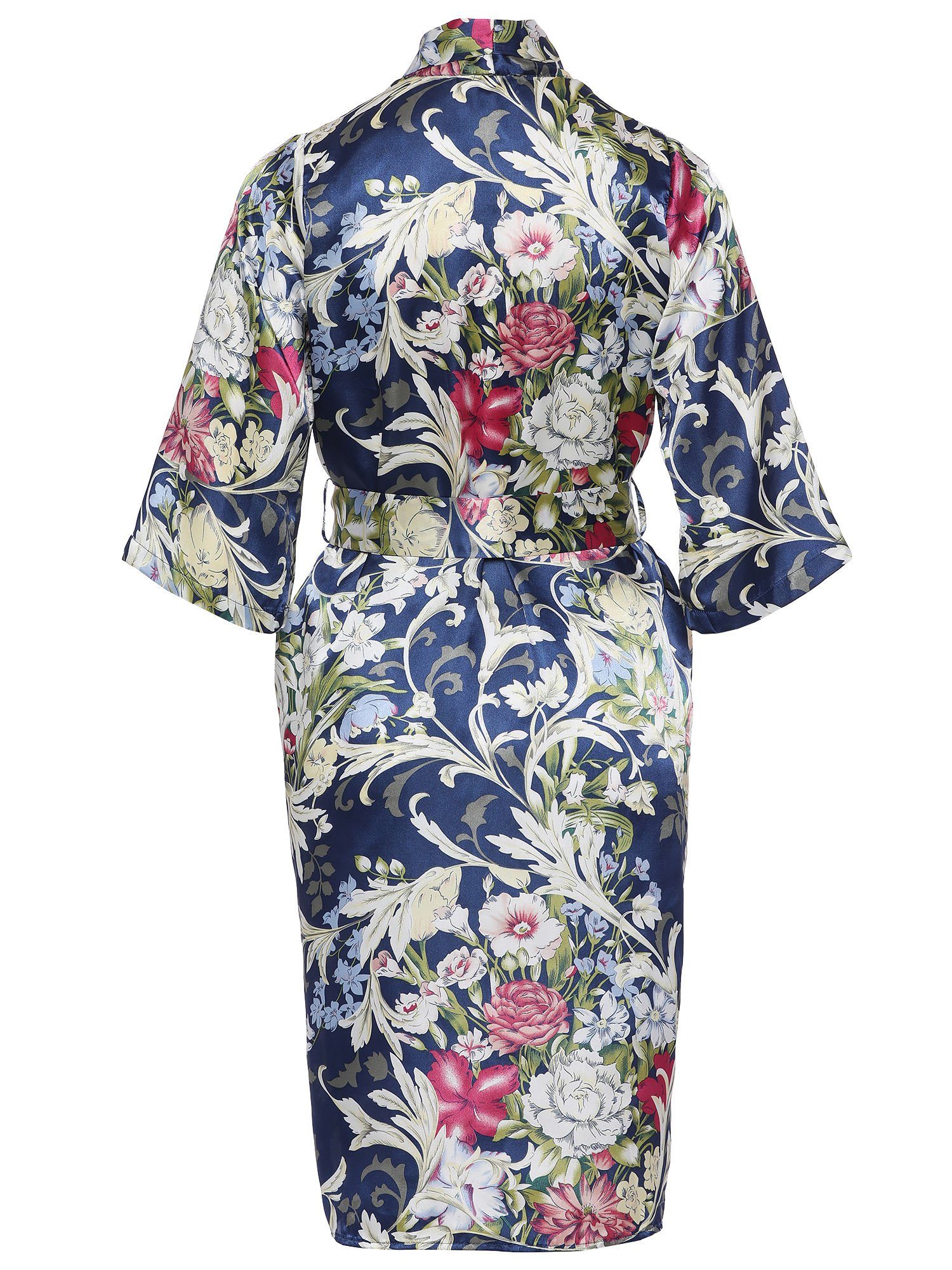 MONACO luftdurchlässig, mit Polyester, blue Morgenmantel Kimono % Blumendruck 100