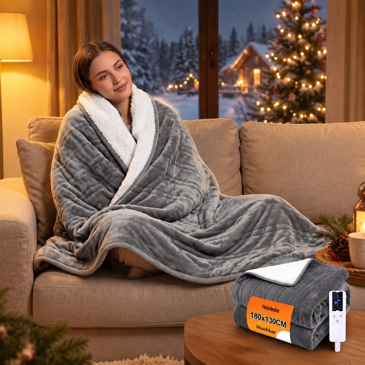 Nettlife Heizdecke elektrisch wärmedecke,mit Überhitzungsschutz & 6-Stufen-Heizung, für Bett Sofa Büro,180x130 & 200x180 cm, 6-Stufen Heizung & Zeitschaltuhr Einfache Reinigung (30°C)