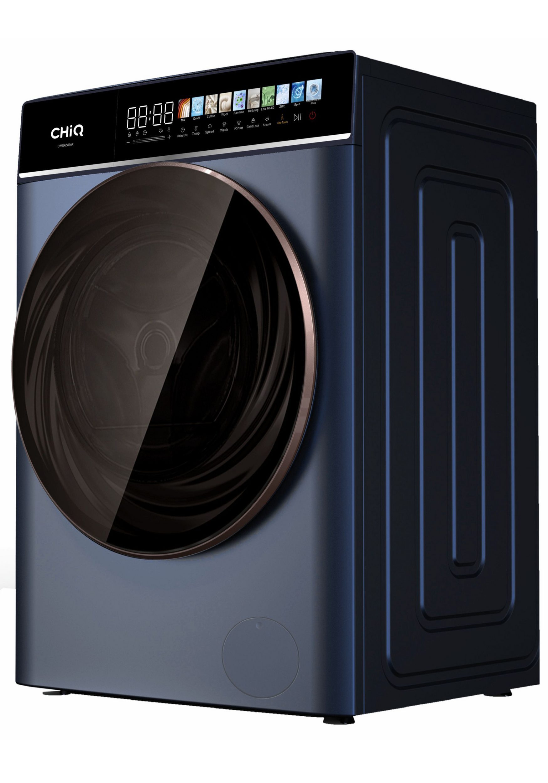 CHiQ Waschmaschine Frontlader CW106581AX, 10 kg, 1400 U/min, LED-Touchscreen, EEK A-10%, 12 Waschzyklen Speed Wash