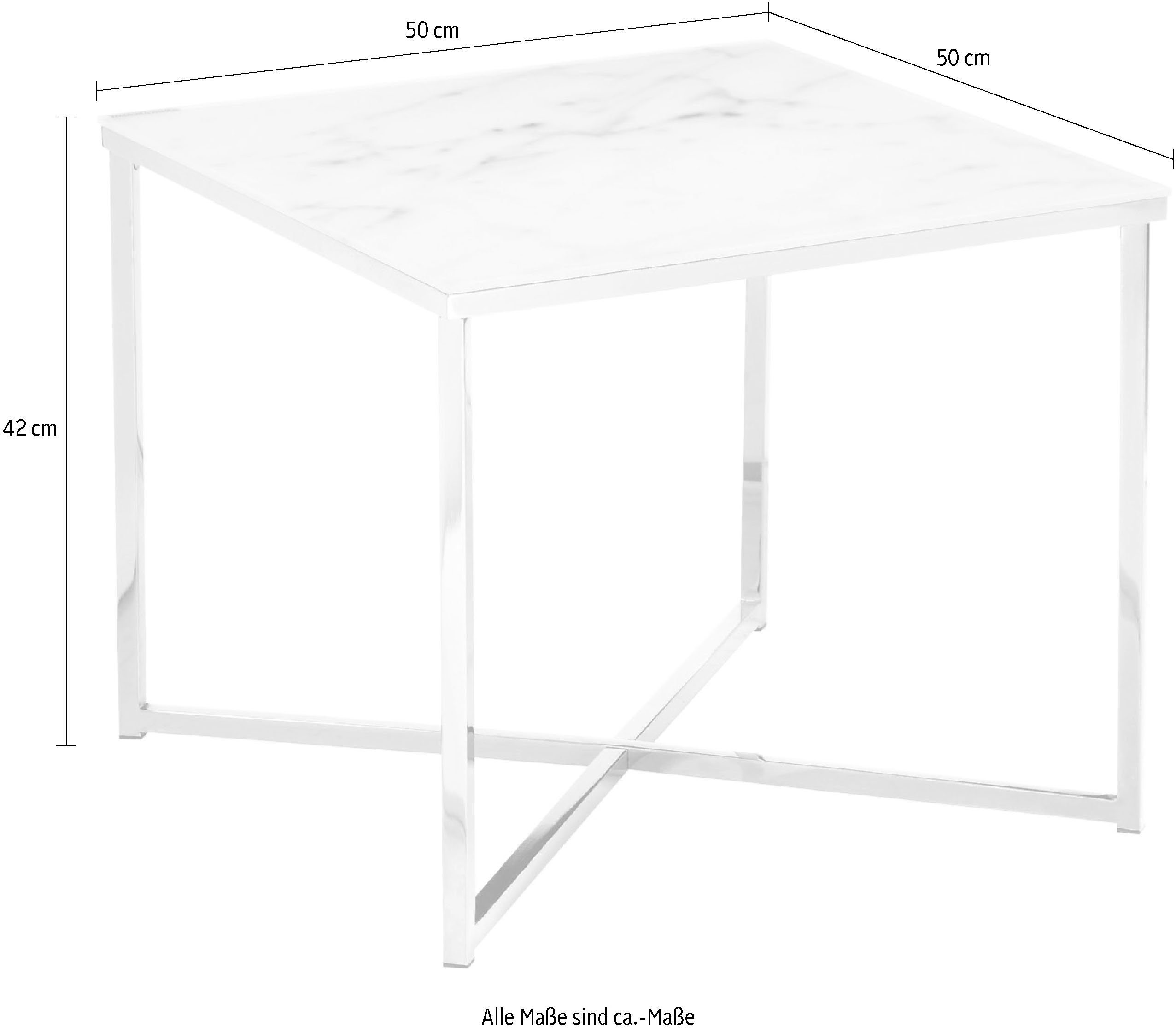 | Chromfarben Weiß/Chromfarben Beistelltisch, Marmoroptik in Tischplatte SalesFever Weiß |