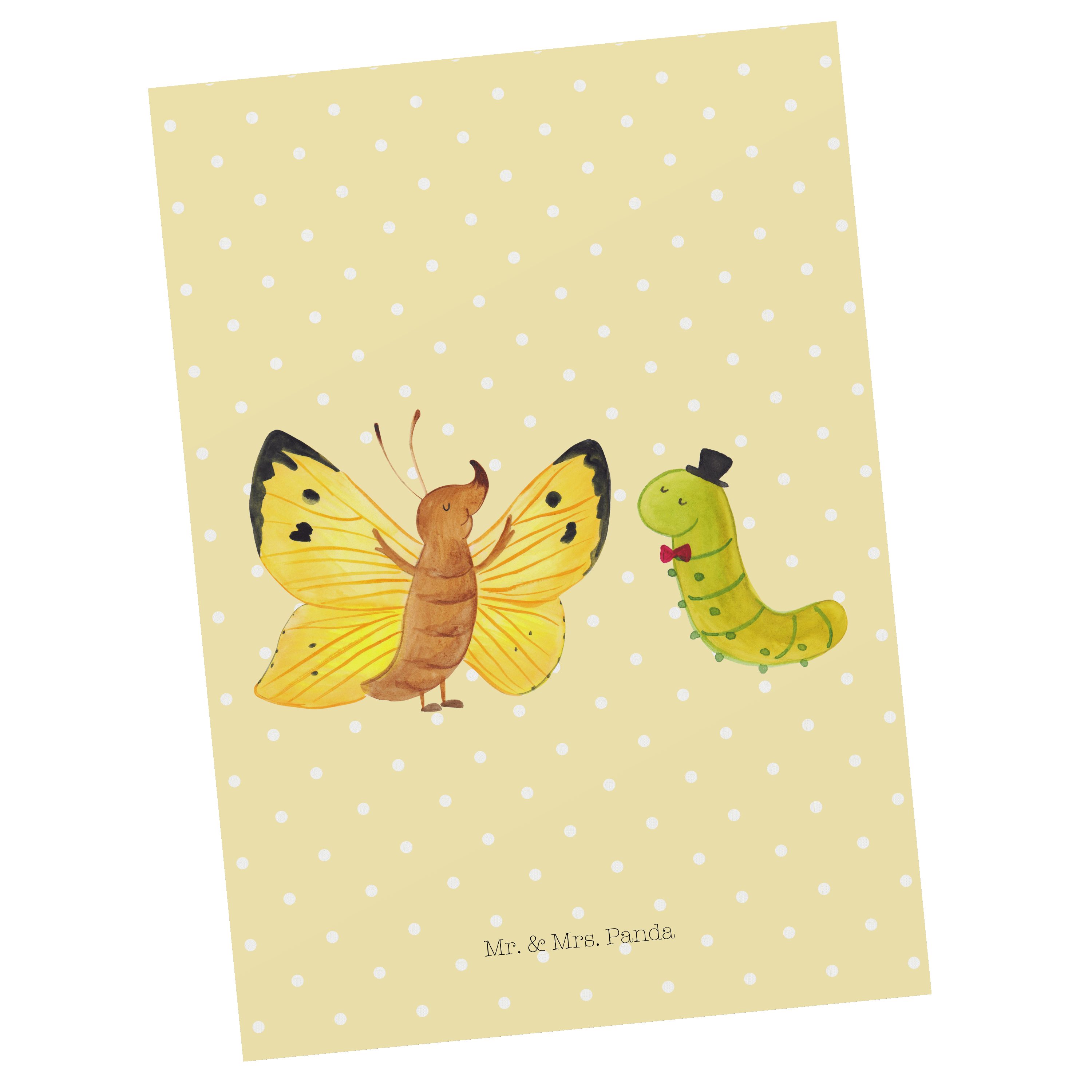 Mr. & Mrs. Panda Postkarte Raupe & Schmetterling - Gelb Pastell - Geschenk, lustige Sprüche, Tie