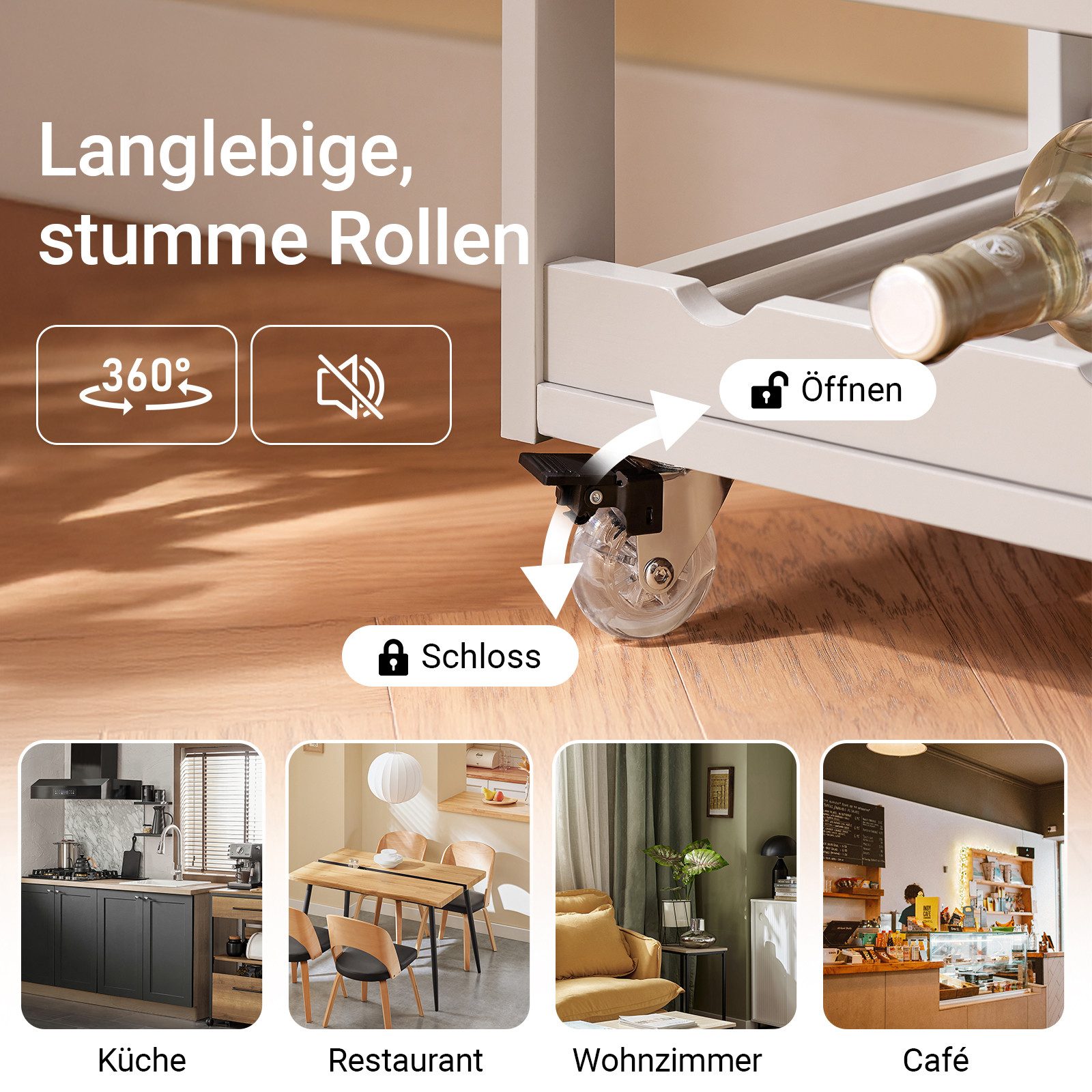 SoBuy Küchenwagen FKW45, Küchenwagen auf Rollen, Kücheninsel, Küchenregal, Servierwagen mit Flaschenablagen Weinschrank Rollwagen Küche Esszimmer – Bild 4 von 5