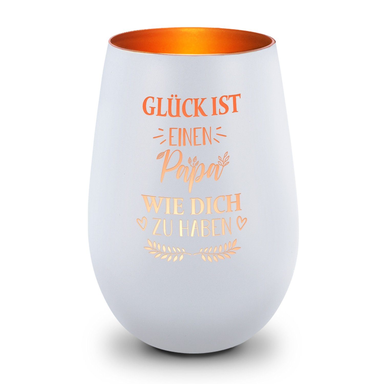 GRAVURZEILE Windlicht aus Glas mit Gravur - Glück ist einen Papa wie Dich zu haben - Deko (Weiß/Bronze), Geschenke für Frauen und Männer zum Geburtstag und weitere Anlässe