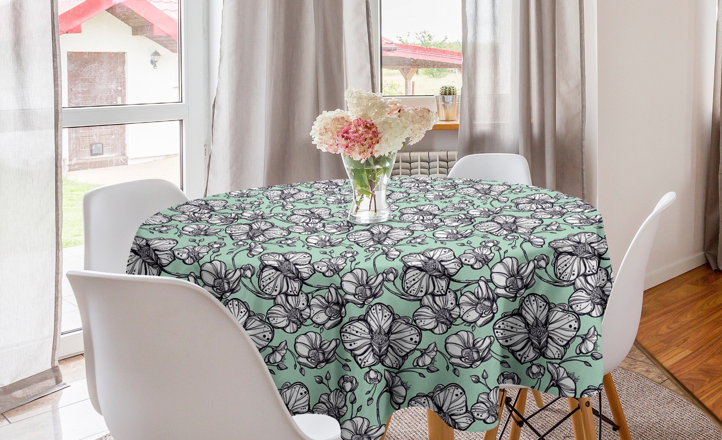 Tischdecke Küche Tischdecke Hand Abakuhaus Orchideen-Gekritzel Dekoration, Esszimmer Abdeckung gezeichnetes Kreis für Blumen