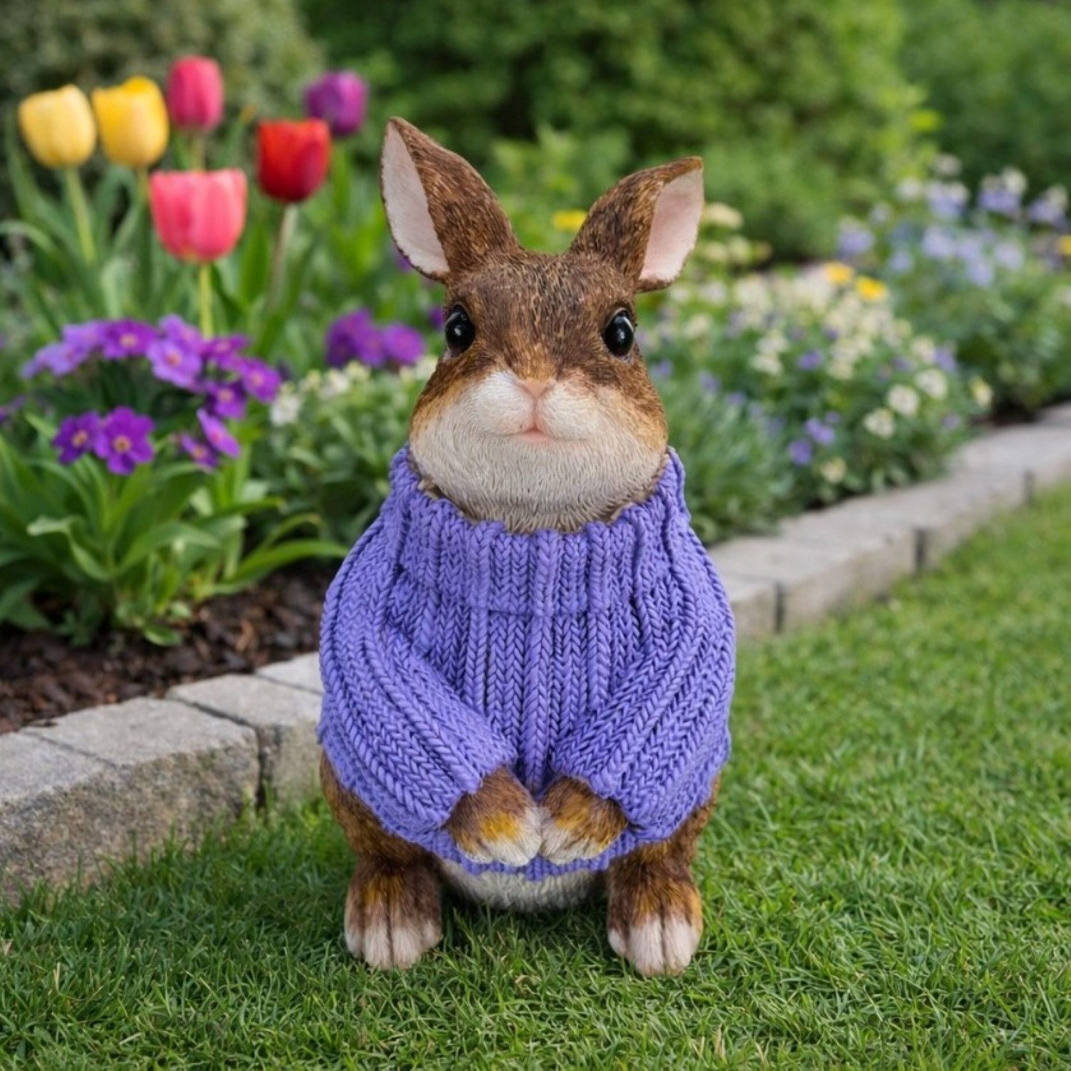 Online-Fuchs Gartenfigur süßer Hase für außen - Deko Figuren Frühling, Sommer, aus langlebigem Kunstharz gefertigt, wetterfest - 23 cm groß