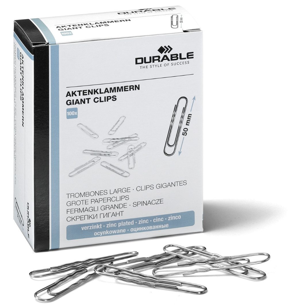 DURABLE Büroklammer Aktenklammern 50mm verzinkt VE=100 Stück