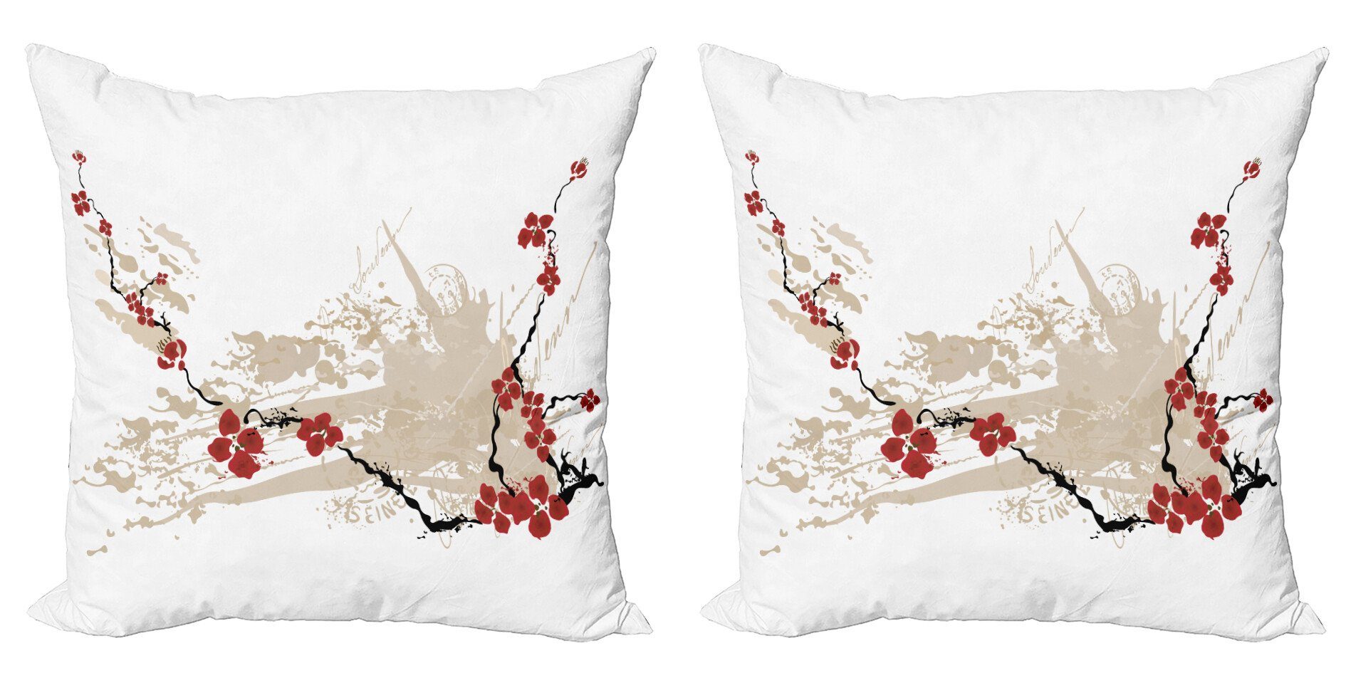 Kissenbezüge Modern Accent Doppelseitiger Digitaldruck, Abakuhaus (2 Stück), Grunge Japan Sakura Blumen