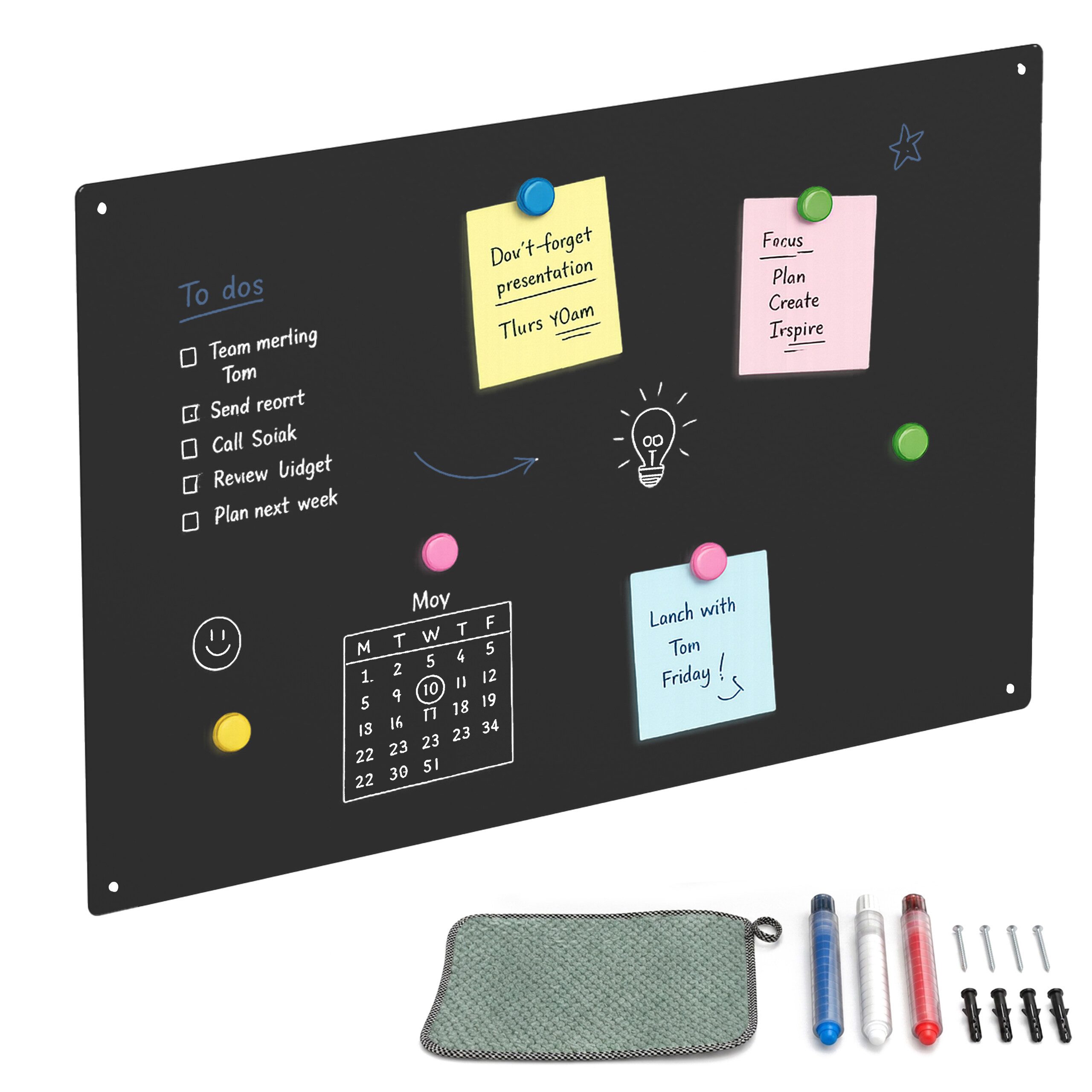 relaxdays Magnettafel Stahl beschreibbar, (1-tlg), schwarz, 50 x 30 cm