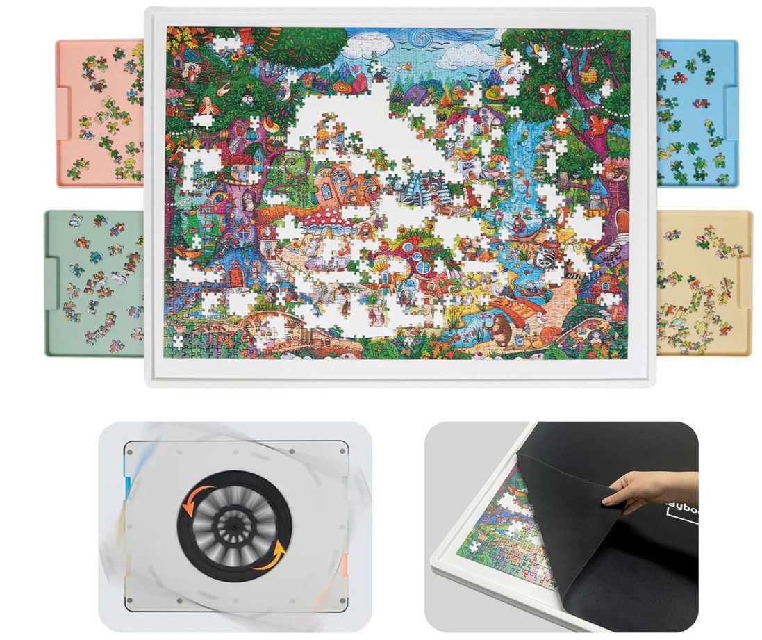 TSE Puzzleunterlage WELGEE Puzzel Brett Board für 1500 Teile drehbar mit 4 Schubladen