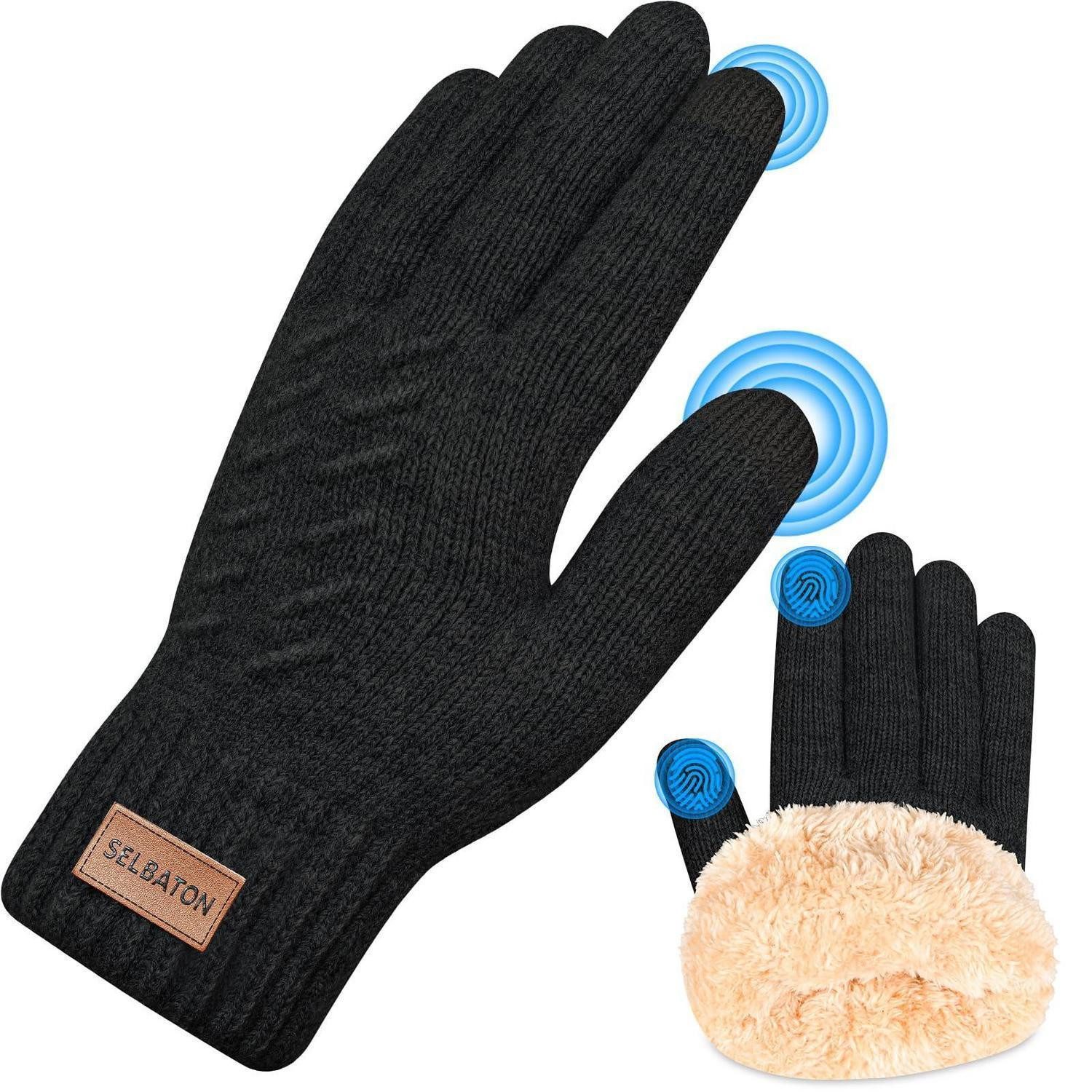 LuxusKollektion Laufhandschuhe Baumwoll-Woll-Handschuhe Touchscreen Schwarz (1-St)