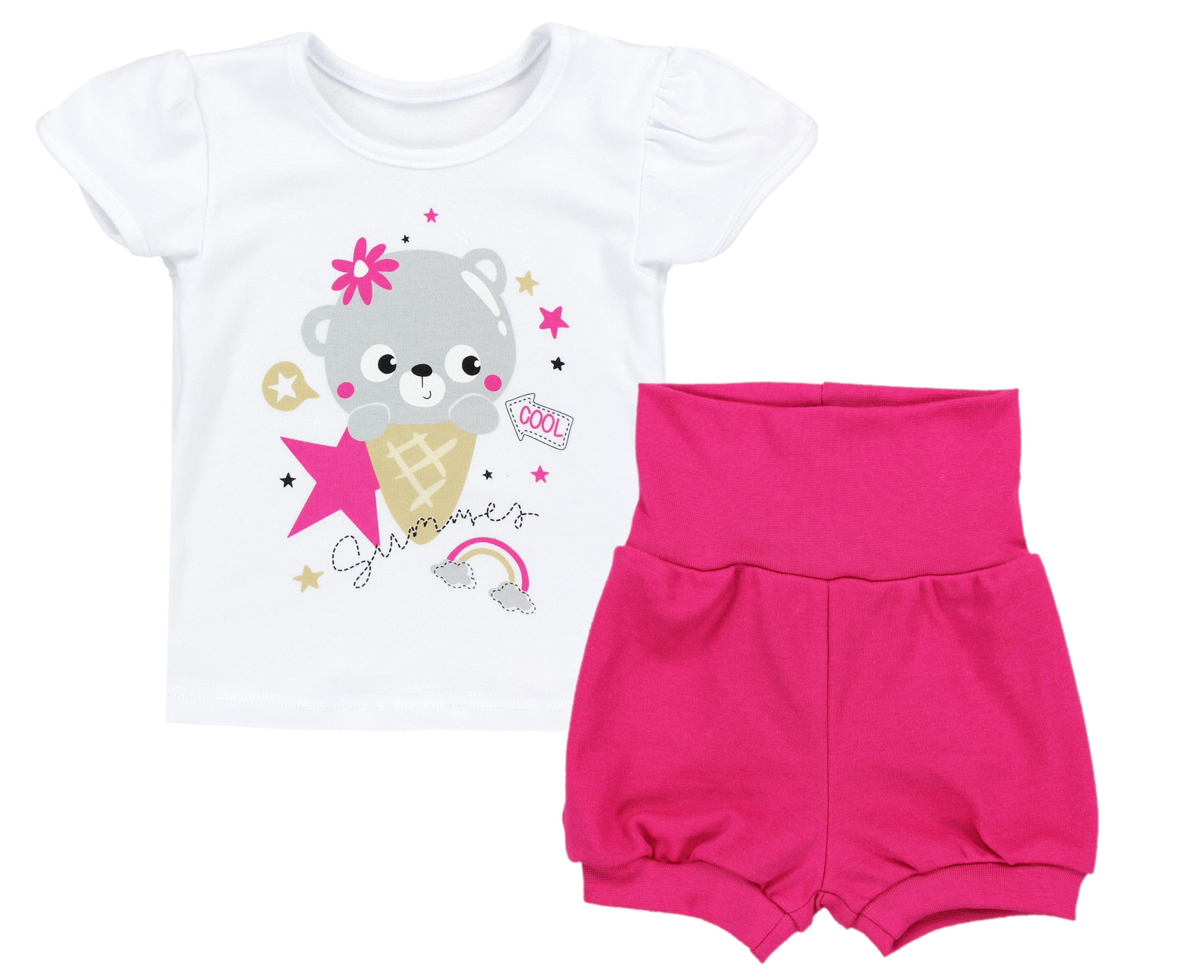 TupTam Shirt & Hose TupTam Baby Mädchen Sommer Bekleidung T-Shirt Shorts Set Bärchen mit Eis / Weiß / Pink
