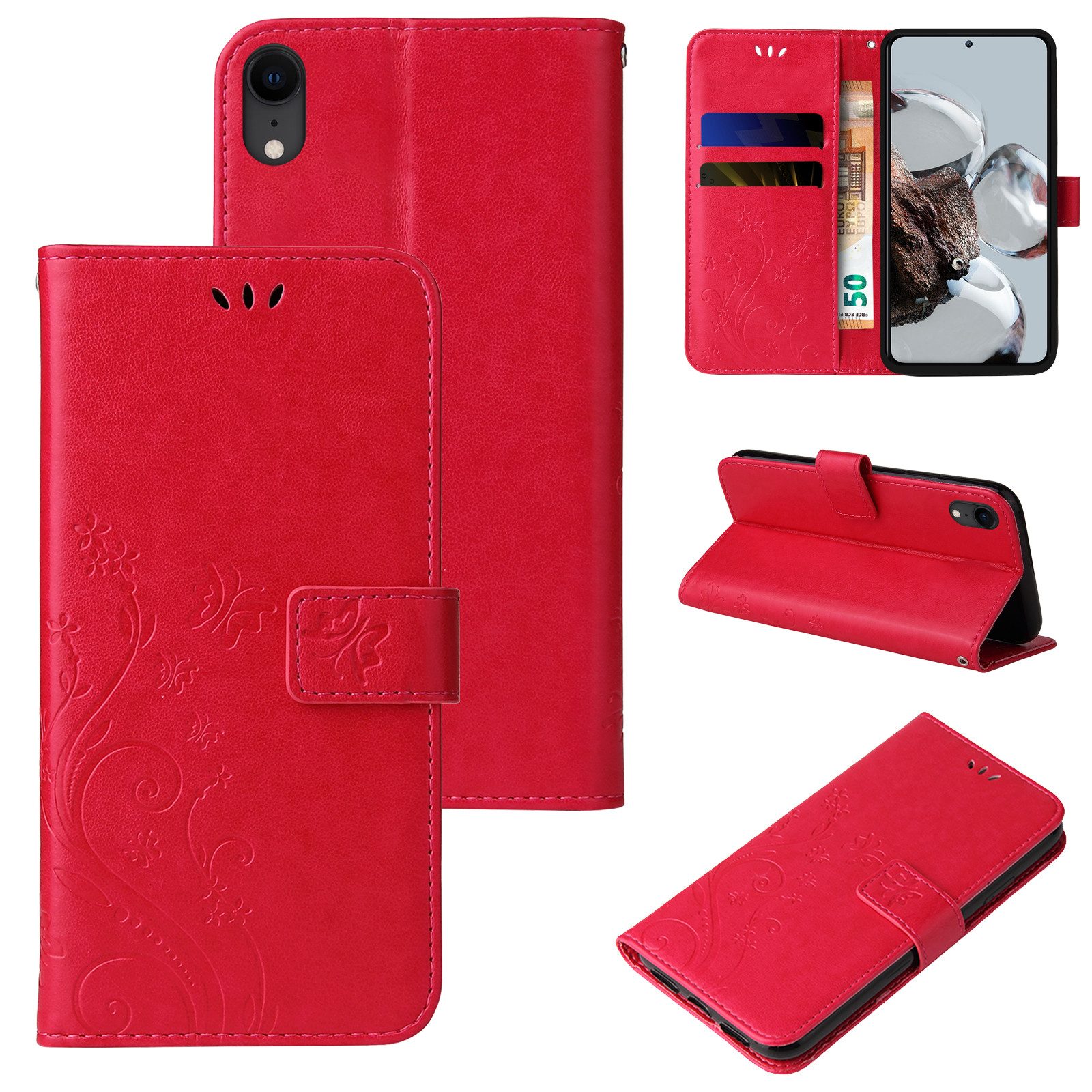 Tec-Expert Handyhülle Cover Tasche Hülle für Apple iPhone XR 6,1 Zoll, Klapphülle Case mit Kartenfach Fliphülle aufstellbar, Motiv Blumen