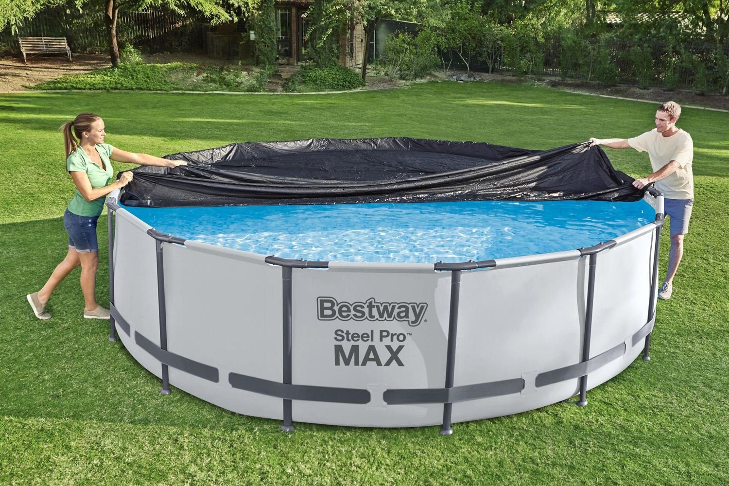 Runde MAX™ BESTWAY Pools für Passend 366 Set™ Bestway Pools Zubehör PVC-Abdeckplane Pro Flowclear und Steel für: Pro™ Pool, schwarz, Steel Fast 370, Pool-Filterkartusche Ø cm