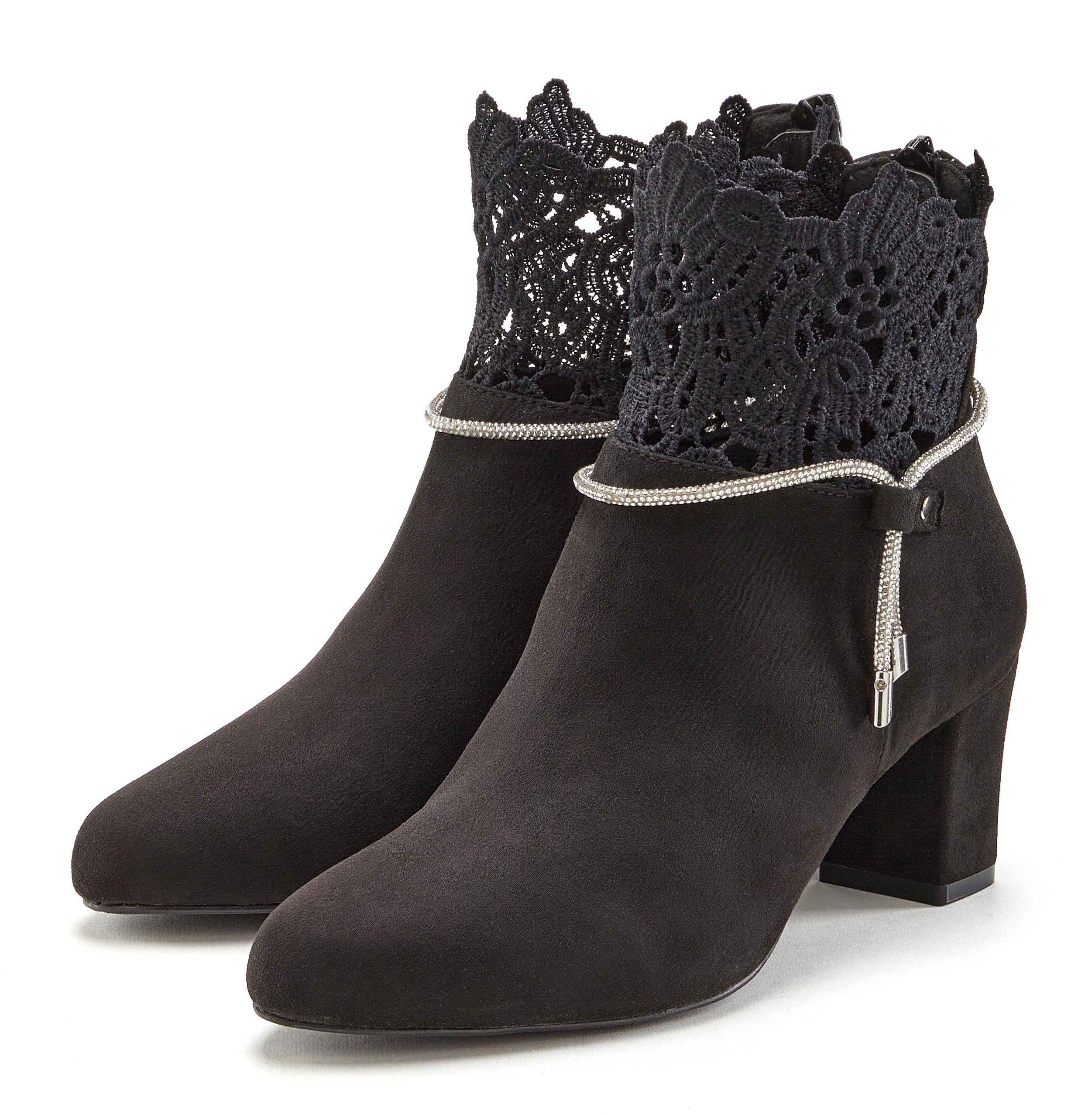 LASCANA Stiefelette mit elegantem Spitzenbesatz, Stiefel, günstig online kaufen