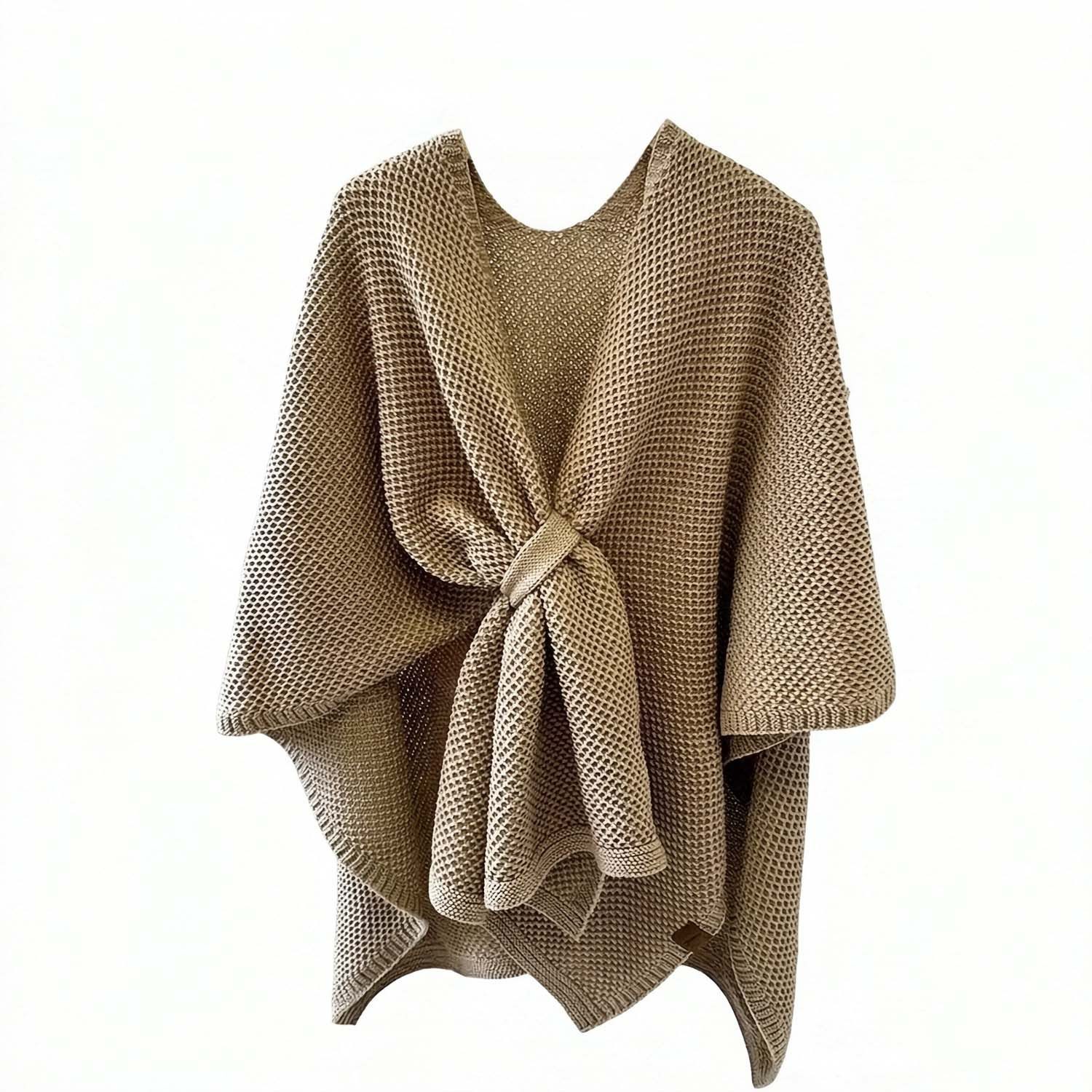 nsihing Poncho Herbst Winter lockere Kapuze Kreuzgurt Binde Schal-Style Strickjacke