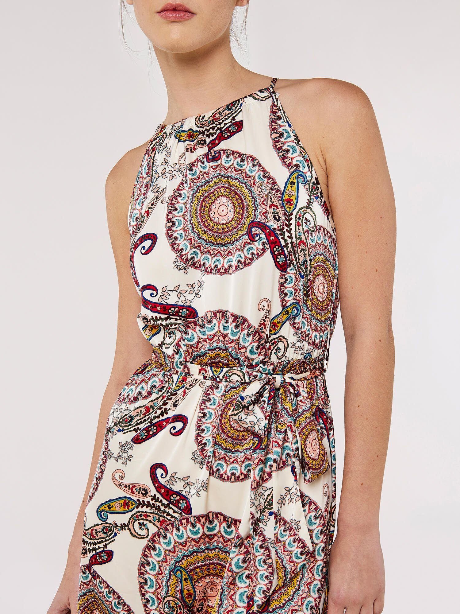 Apricot Maxikleid Paisley Neckholder Kleid mit Taillenbindeband