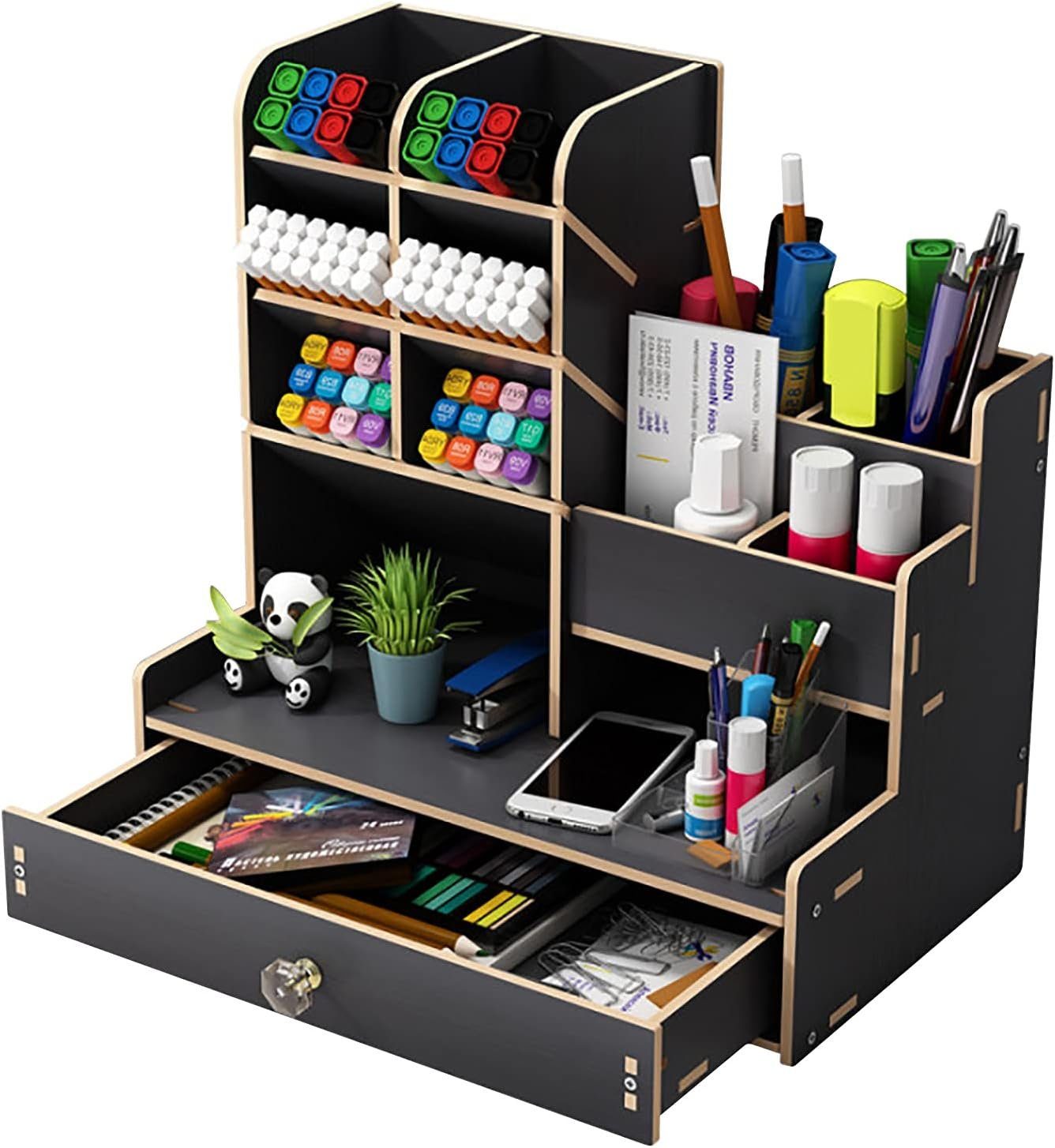 HIBNOPN Regal-Schreibtisch Schreibtisch-Organizer aus Holz Selbstmontage Schwarz B17