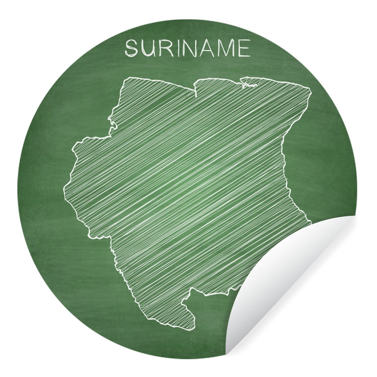 MuchoWow Wandsticker Illustration einer Karte von Suriname auf einer grünen Wandtafel (1 St), Tapetenkreis für Kinderzimmer, Tapetenaufkleber, Rund, Wohnzimmer