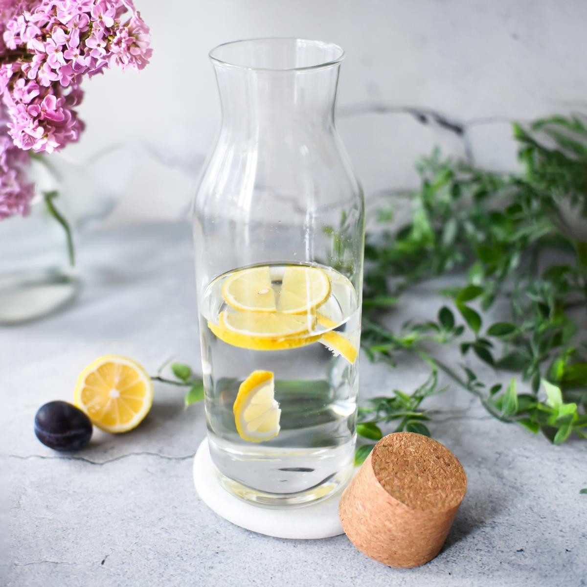 Sendez Wasserkaraffe Glaskaraffe 1 Liter mit Korkdeckel Weinkaraffe Dekanter Karaffe