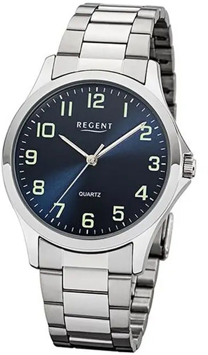 Regent Quarzuhr Regent Herren Metallarmband Herren Uhr Metall 1152406 Armbanduhr 39mm), (ca. mittel rund, Quarz
