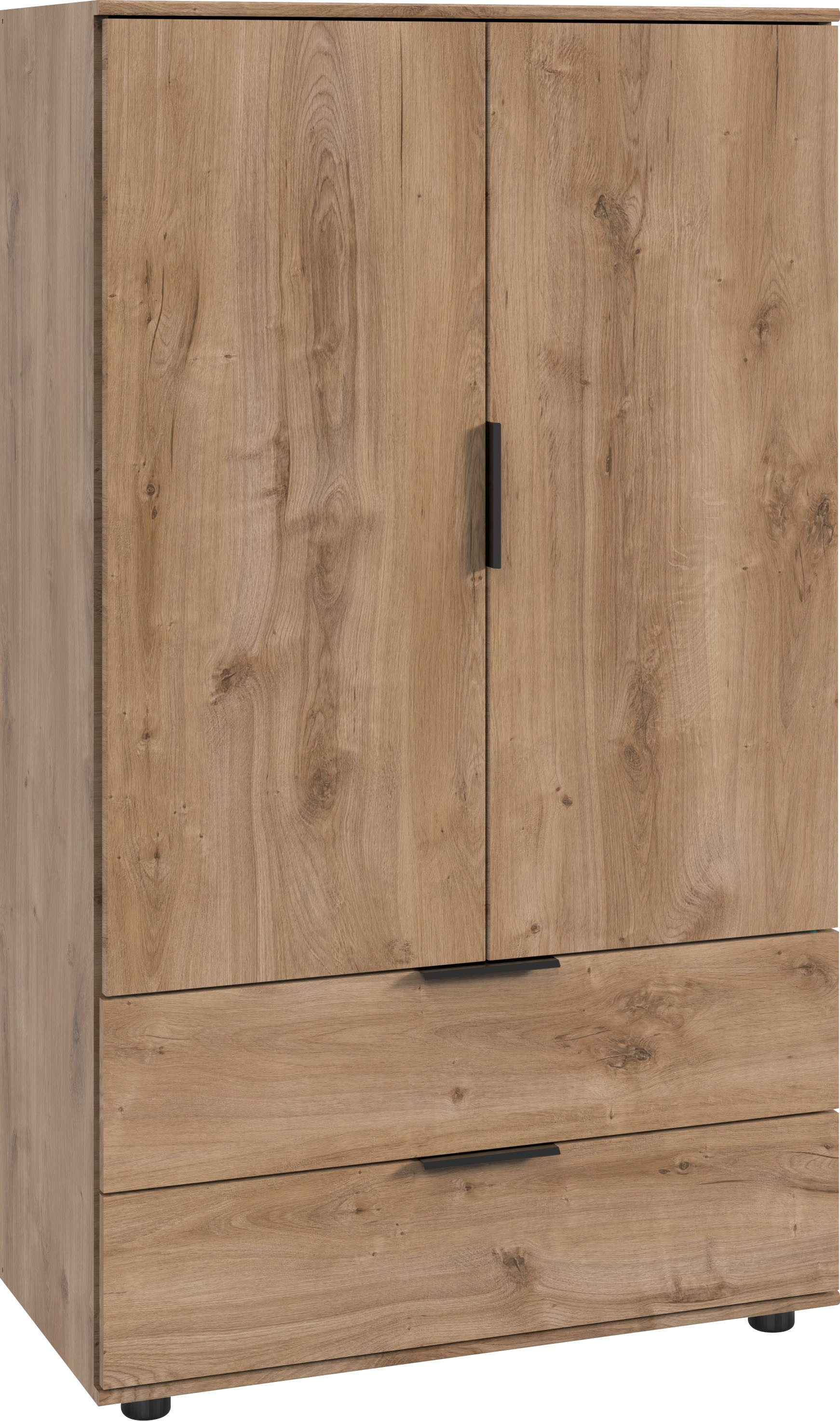 Wimex Wäscheschrank Easy Plus Kleiderschrank Garderobe 2 Schubladen, 81 oder 130cm breit in verschiedenen Farben, moderne Optik mit schwarzen Metallgriffen