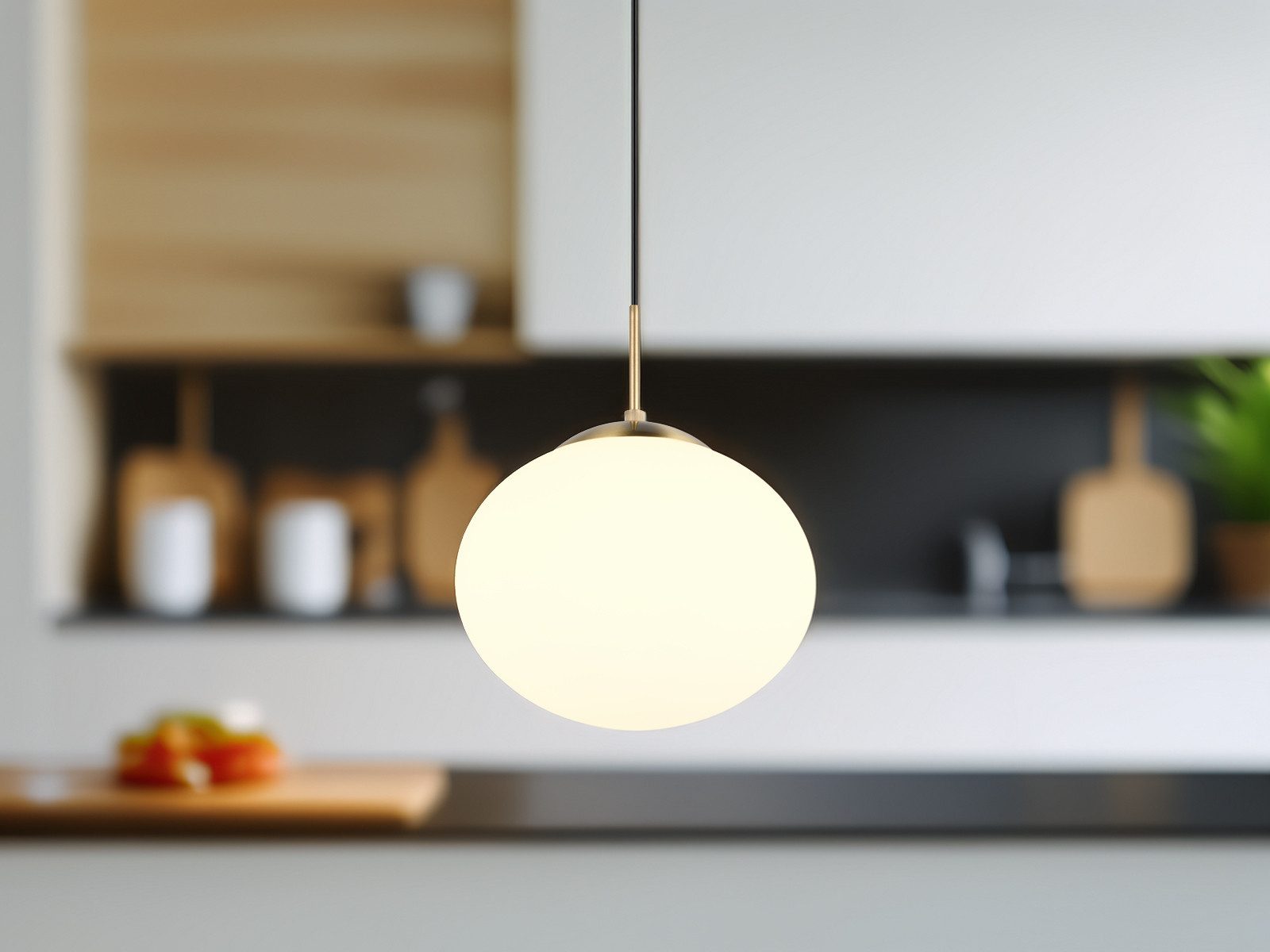 TRIO Leuchten LED Pendelleuchte, Dimmfunktion, LED wechselbar, Warmweiß, klein-e Glas-kugel Lampe über-n Esstisch & Couchtisch hängend Ø 30cm