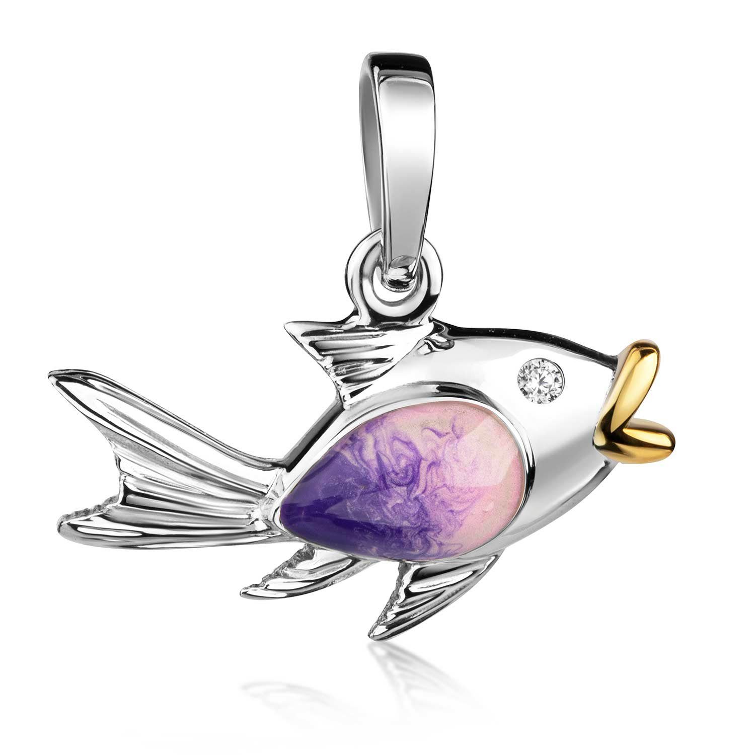 Materia Kettenanhänger Mädchen Fisch Silber Emaille Zirkonia KA-331, 925 Sterling Silber