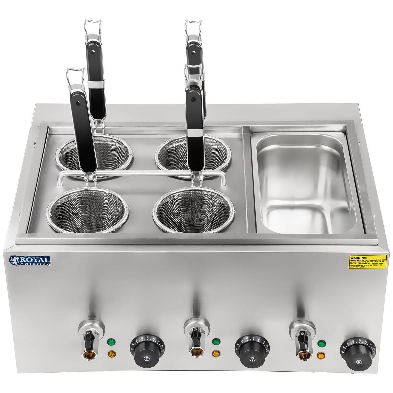 Royal Catering Spaghettitopf Nudelkocher Elektro Pastakocher Teigwarenkocher 4 Körben 1/3 GN 3000 W, Edelstahl