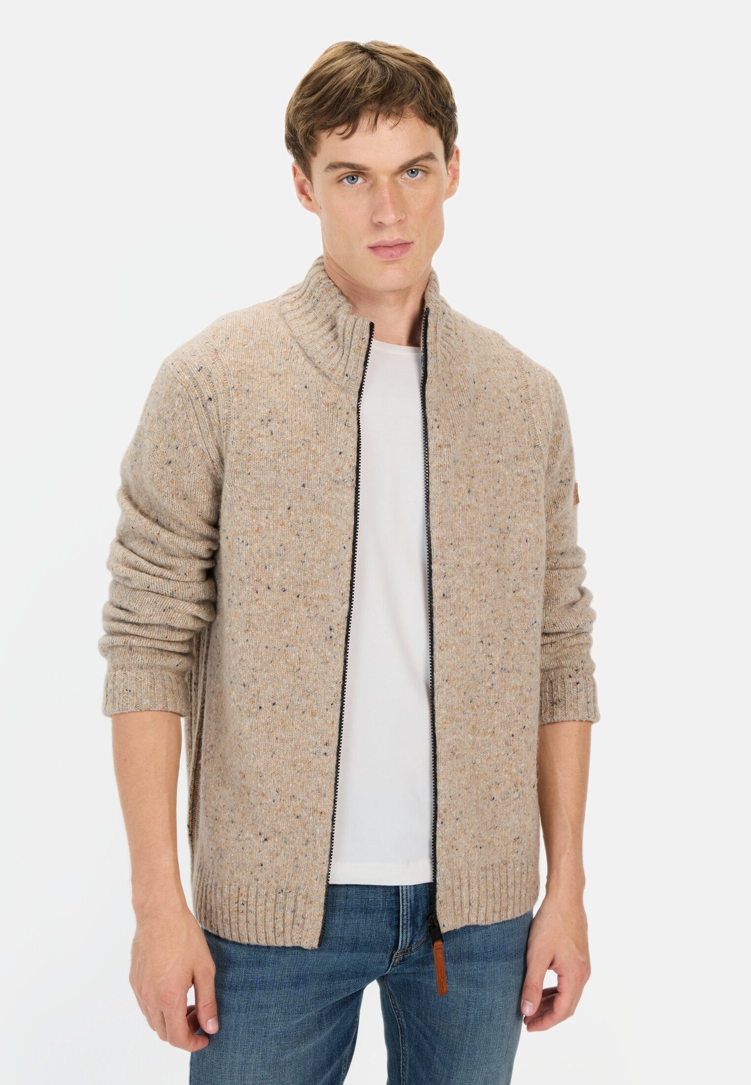 camel active Strickjacke aus nachhaltiger Merinowolle Langarm Stehkragen St günstig online kaufen