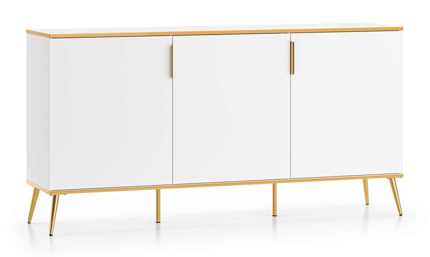 Feldmann-Wohnen Sideboard Viterbo (3 Türen, innen je 1 Einlegeboden, 1 St., Türen mit Soft-Close-Funktion), 170x40x88cm Alpinweiß Absetzungen Goldfarben