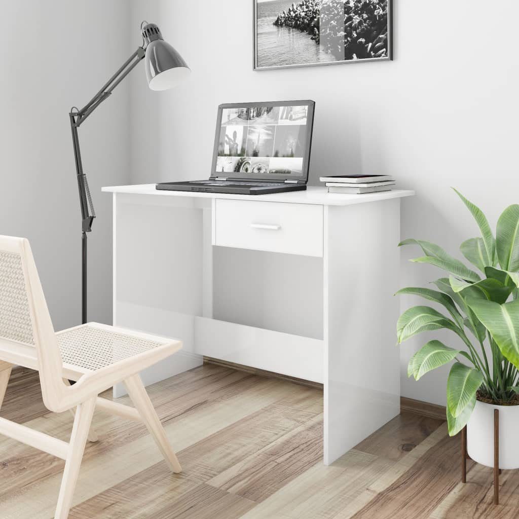 furnicato Schreibtisch Hochglanz-Weiß 100×50×76 cm Holzwerkstoff