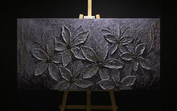 YS-Art Gemälde Blumenparadies, Blumen, Weiße Blumen Leinwand Bild Handgemalt Grau Schwarz