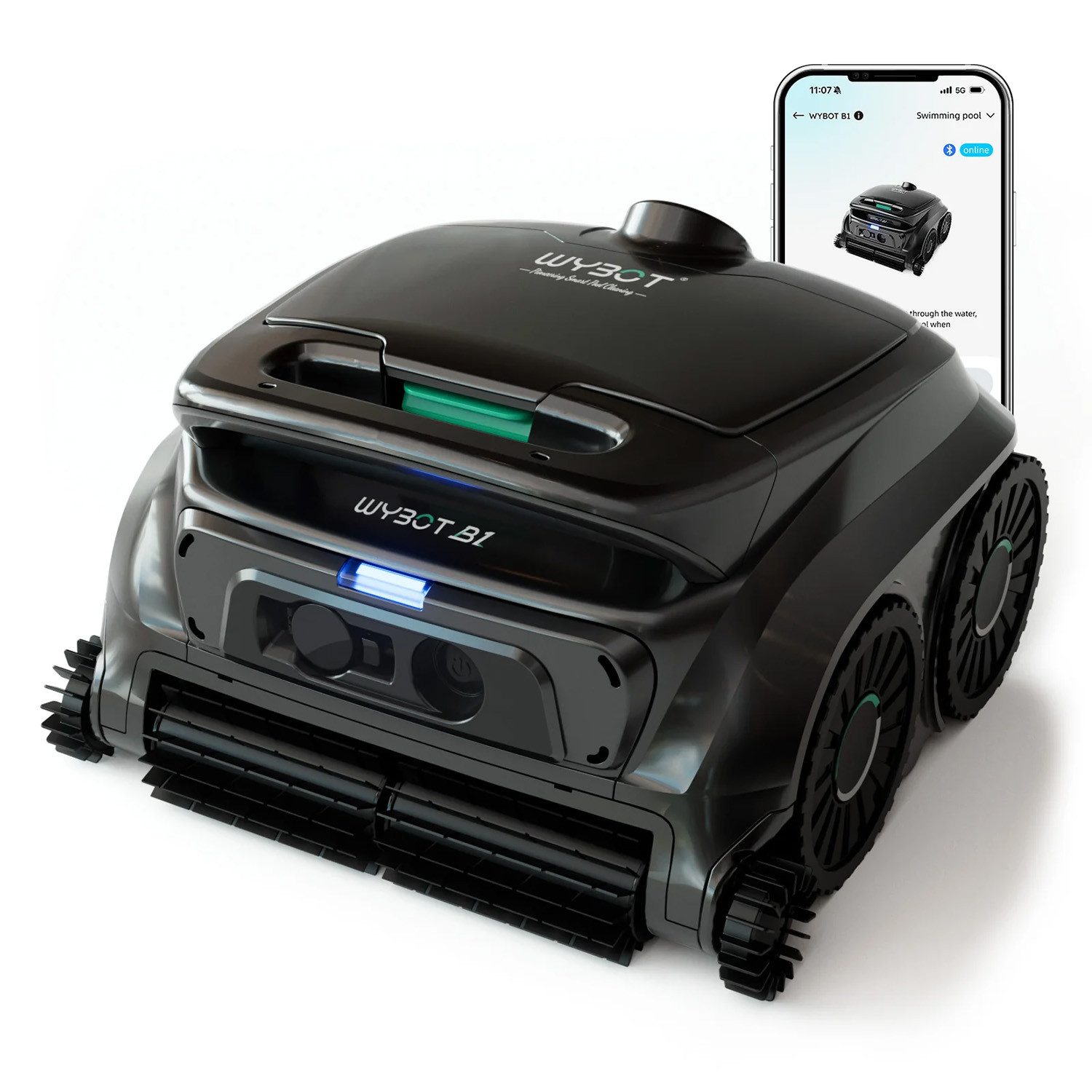 WYBOT Poolroboter B1 Kabellos Vollabdeckung und Kantenreinigung Boden Wände Wasserlinie, Triple-Motor + Quad-Roller-System, Sehr leicht (6,5kg)