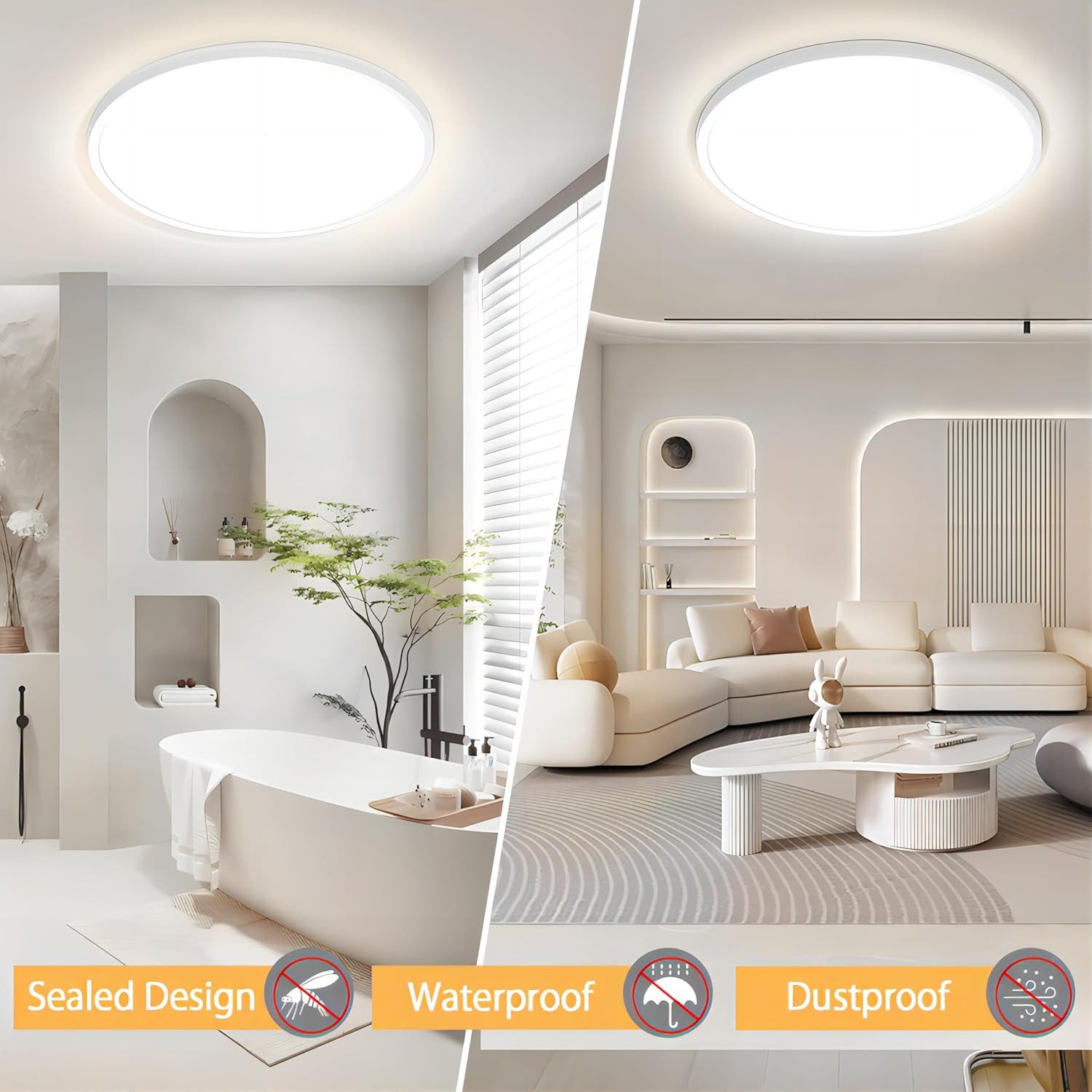 POPOLIC LED Deckenleuchte 24W 6000K/4000K/3000K, Deckenlampe 3 Farbtemperatur 3200LM IP54, Rund Flach Modern Schlafzimmer Lampe Ø30cm – Bild 5 von 5