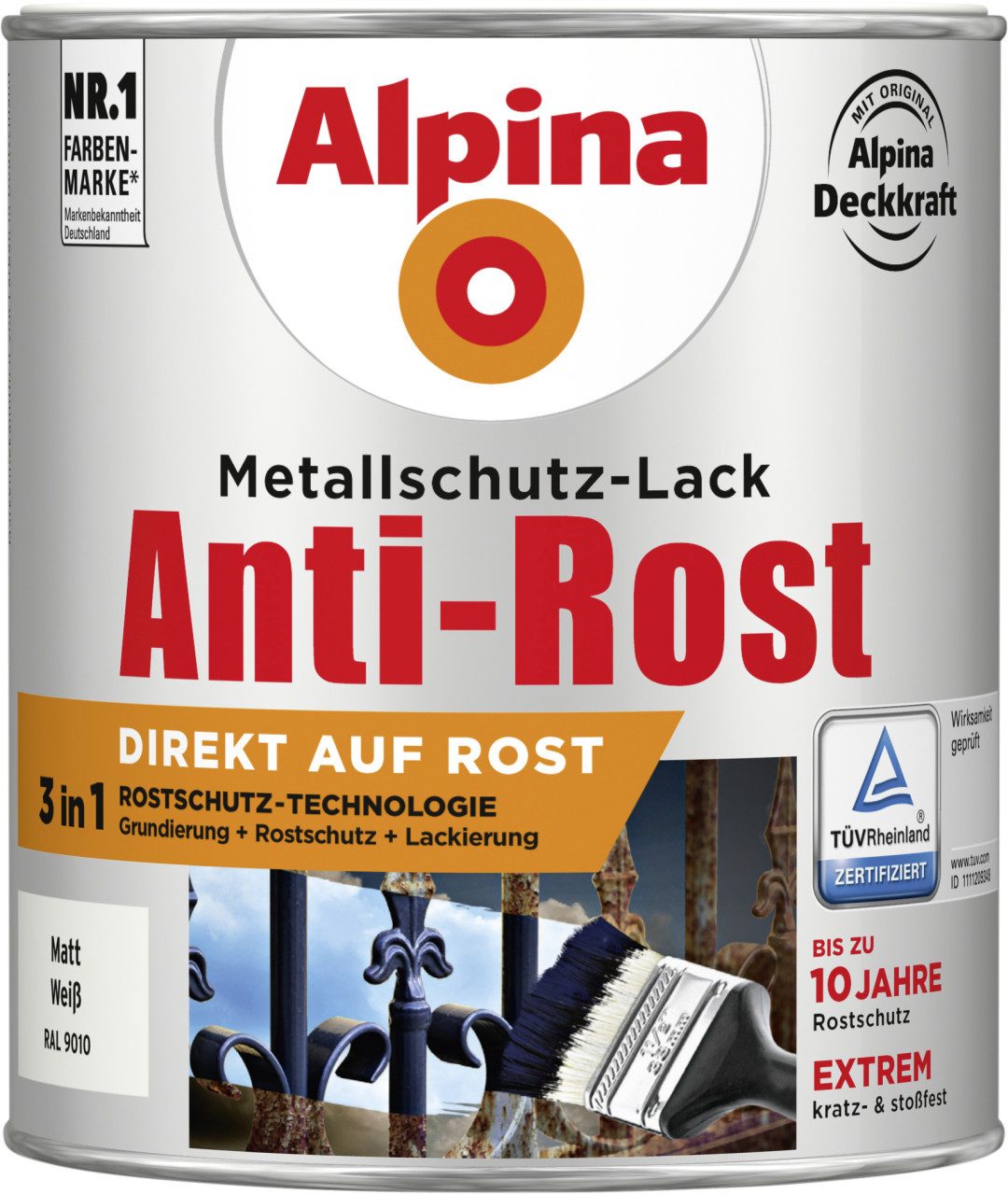Metallschutzlack Alpina Metallschutz-Lack Anti-Rost 750 ml weiß