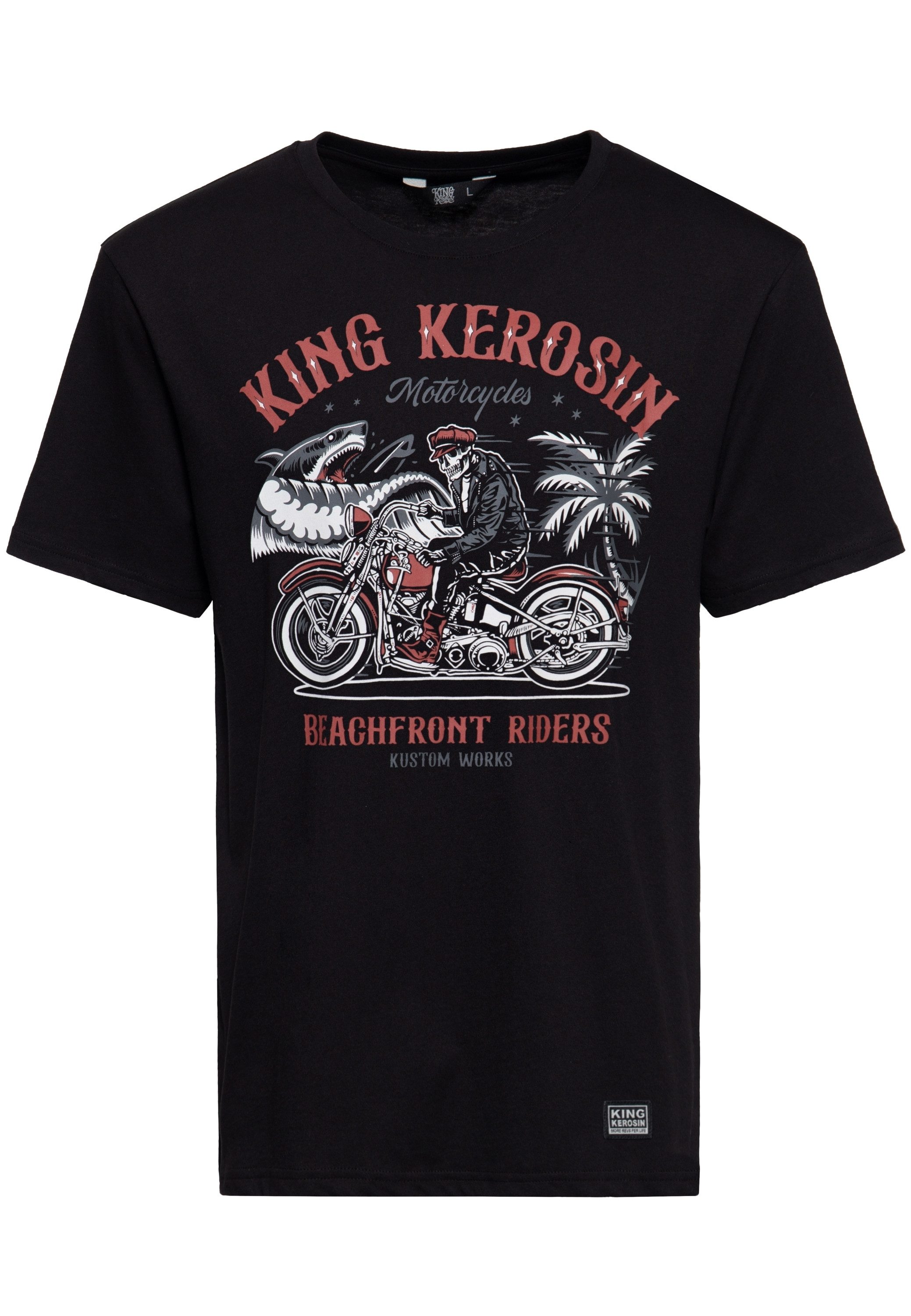 KingKerosin Print-Shirt Beachfront riders Mehrfarbiger Frontprint mit Motorrad-Motiv