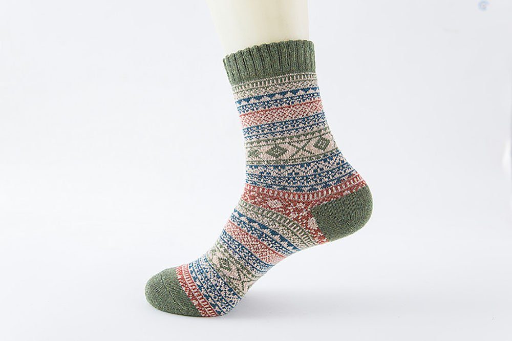 Grün Wintersocken Männer Frauen, Warme warme Socken ethnischen Warme Vintage (Lange im für 1-Paar, Socken) Basicsocken Socken Stil Geistesblitz Warme und