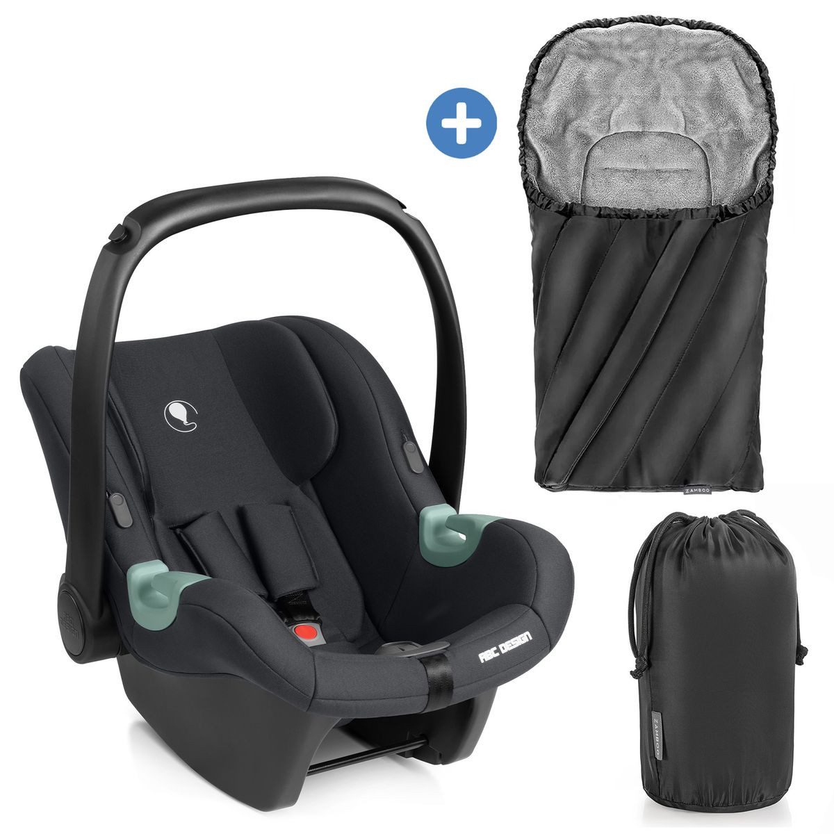 ABC Design Babyschale Tulip i-Size - Black, ab: Geburt, bis: 15 Monate, Baby Autositz von 45 cm - 85 cm inkl. Sitzverkleinerer & Fußsack