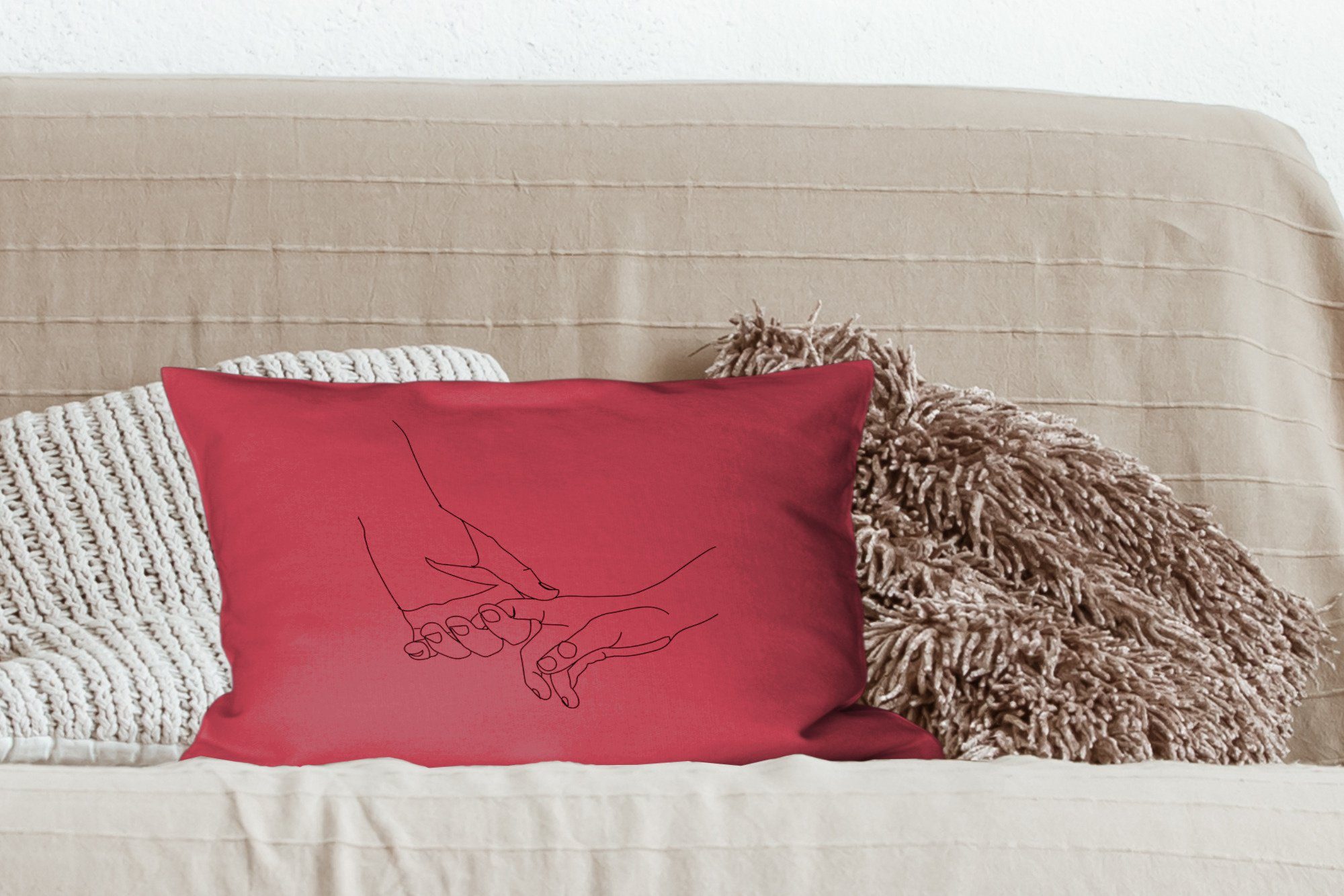 Schlafzimmer Hand Dekokissen - Dekoration, Minimalismus MuchoWow Wohzimmer Zierkissen, Dekokissen Linienkunst, - Füllung, mit