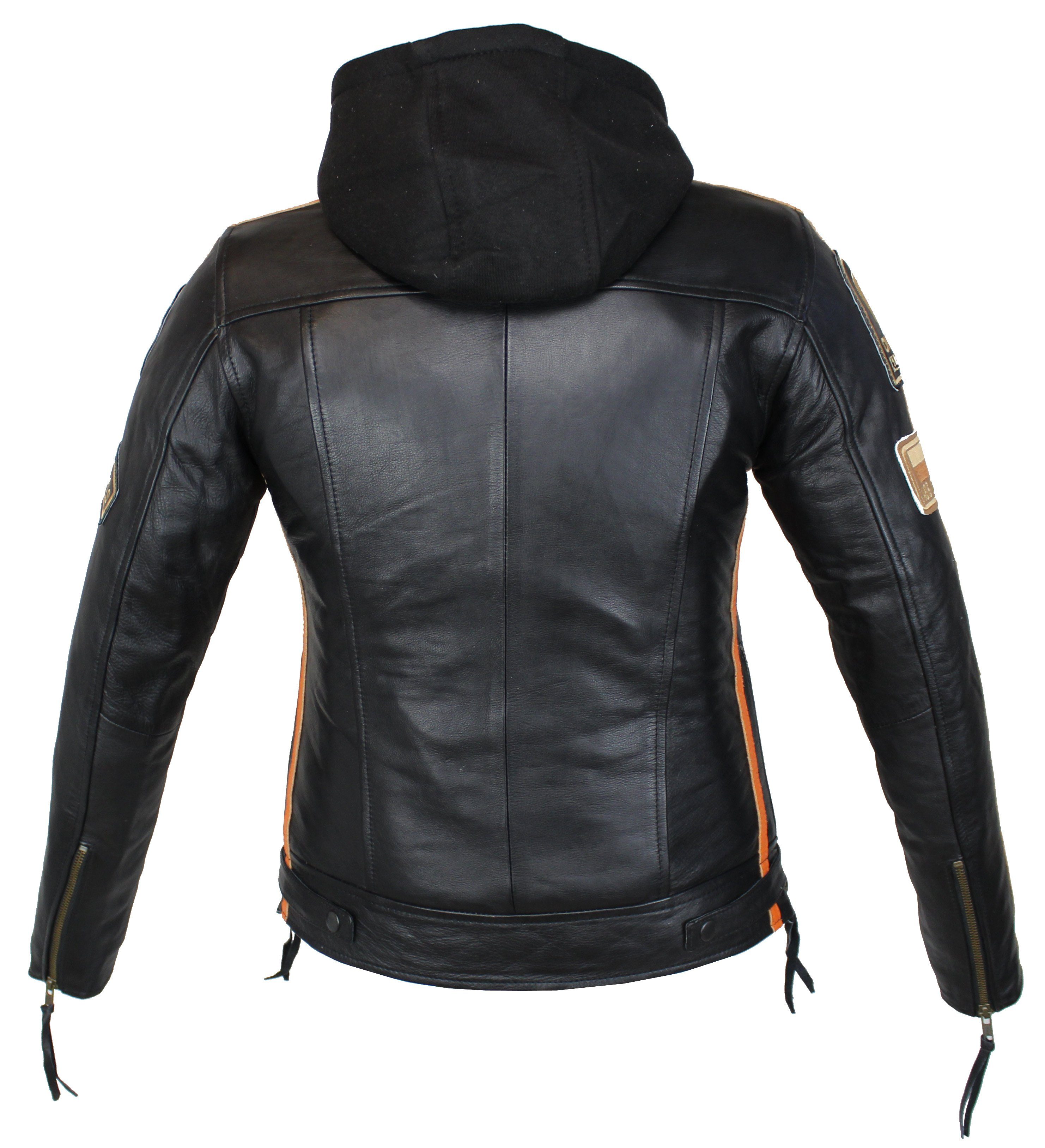 Alpha Speeds Motorradjacke - /Freizeit Damen Lammlederjacke Bikerjacke Highway 11 (mit einer abnehmbaren Kapuze) aus weichem Lammleder, inklusive einsetzbarer Protektoren