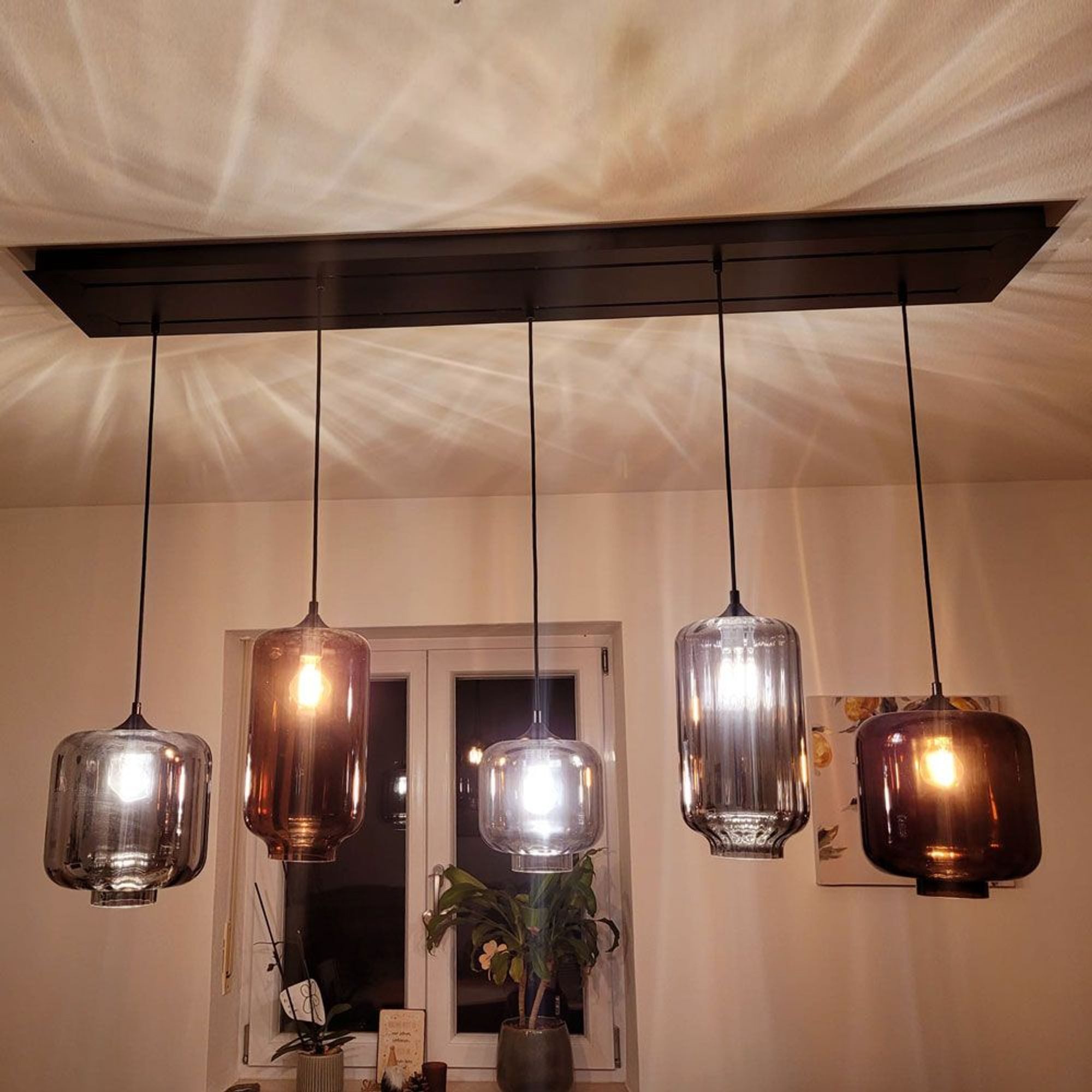 s.luce Pendelleuchte Velo Esstischlampe 5-flg 2-reihig 160cm Ø18/20/25cm Rauch